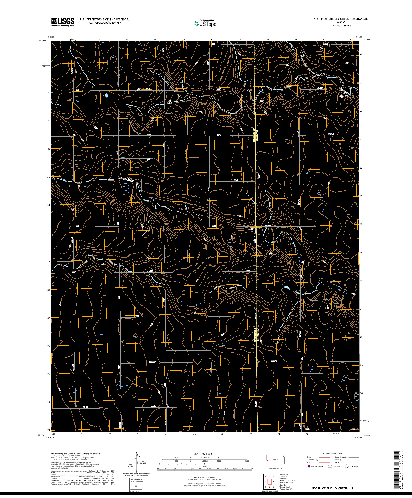 US TOPO 7.5-MINUTE MAP FOR NORTH OF SHIRLEY CREEK, KS