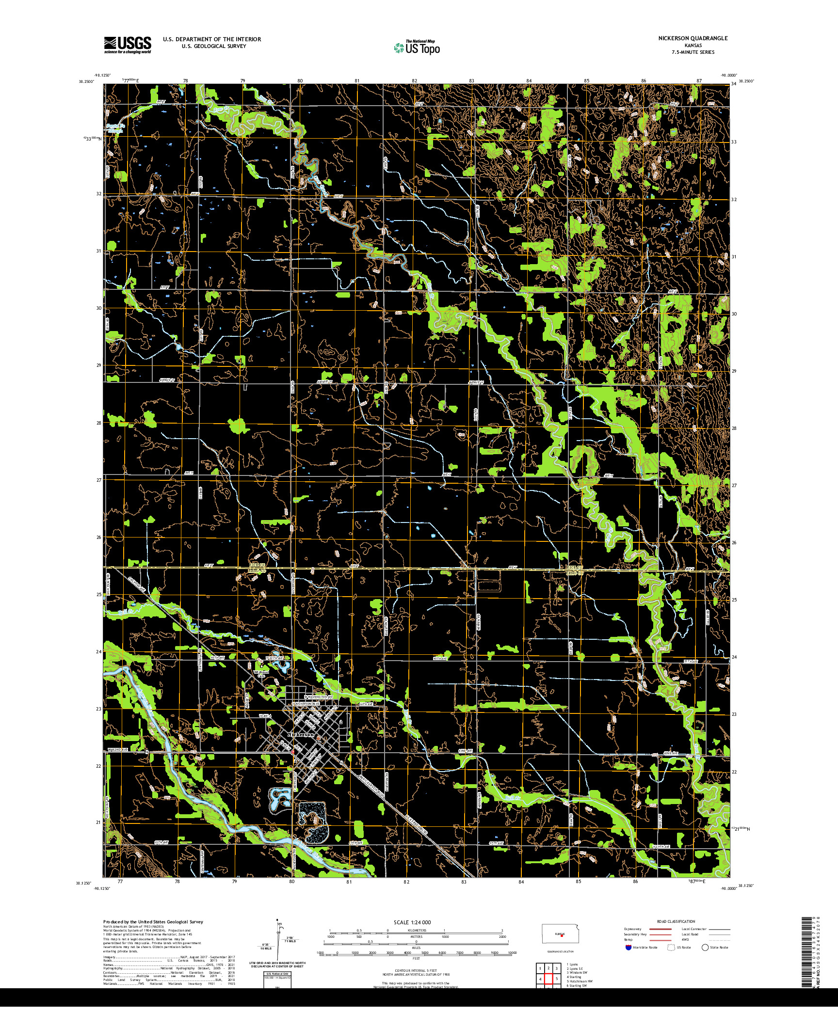 US TOPO 7.5-MINUTE MAP FOR NICKERSON, KS