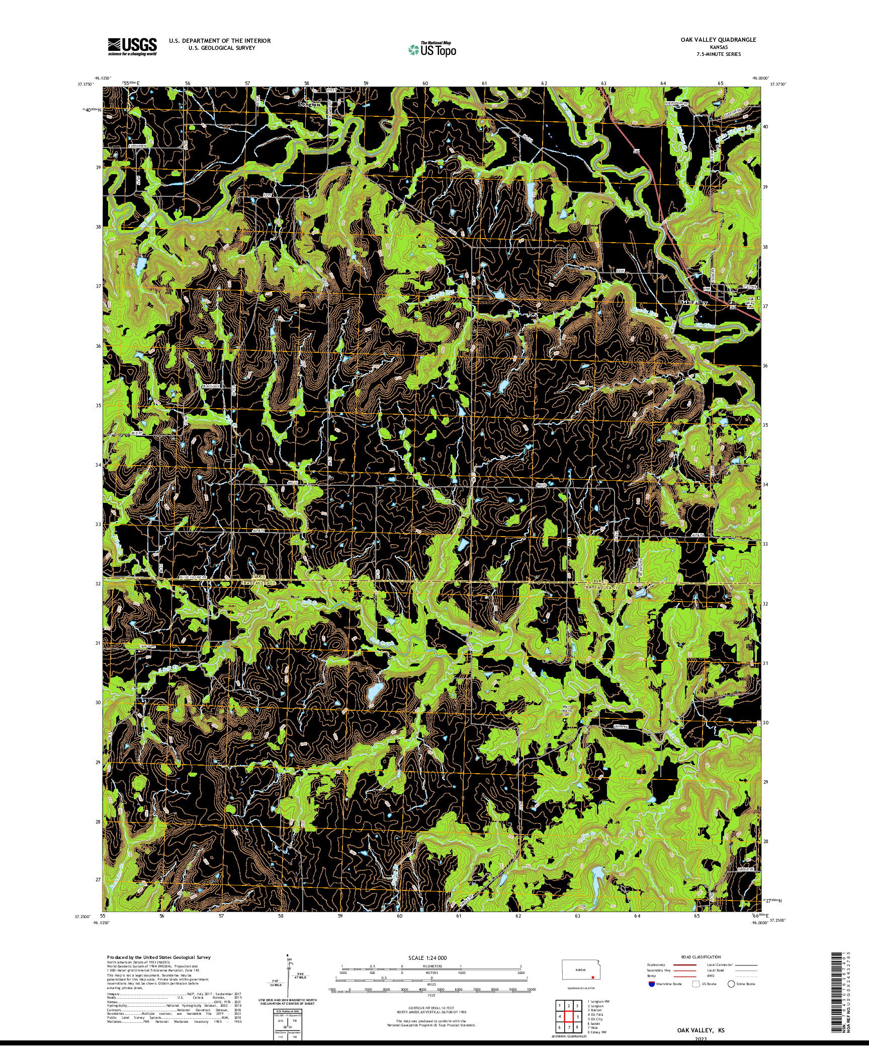 US TOPO 7.5-MINUTE MAP FOR OAK VALLEY, KS