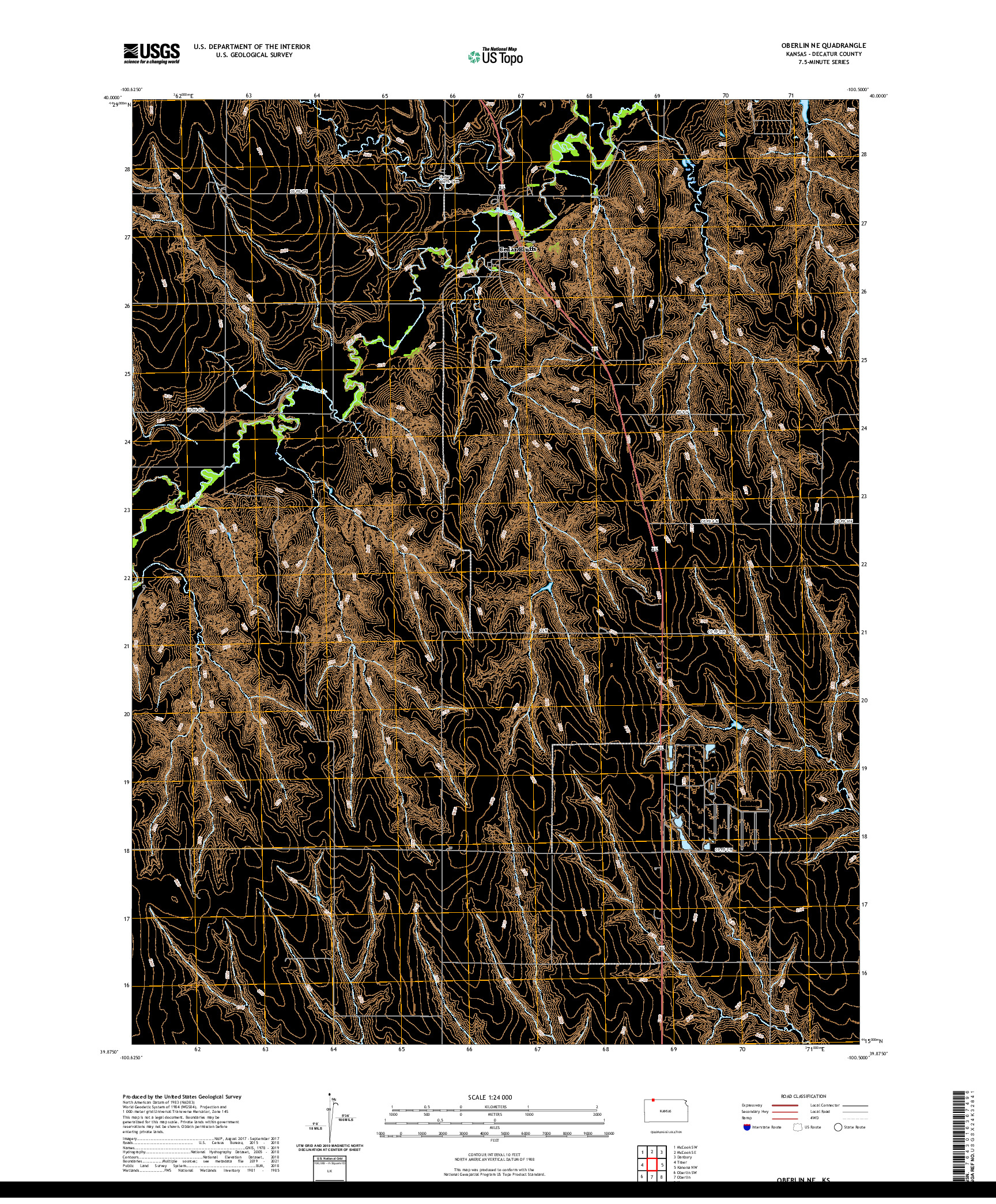 US TOPO 7.5-MINUTE MAP FOR OBERLIN NE, KS