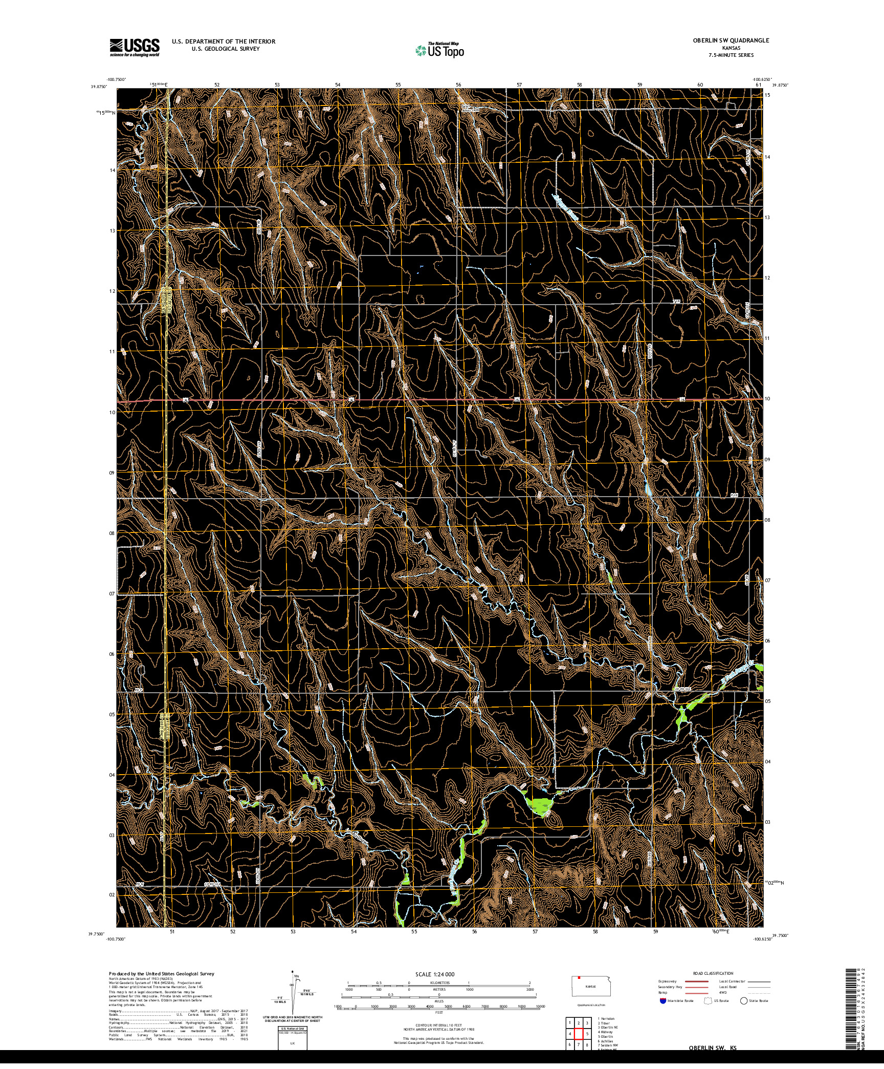 US TOPO 7.5-MINUTE MAP FOR OBERLIN SW, KS