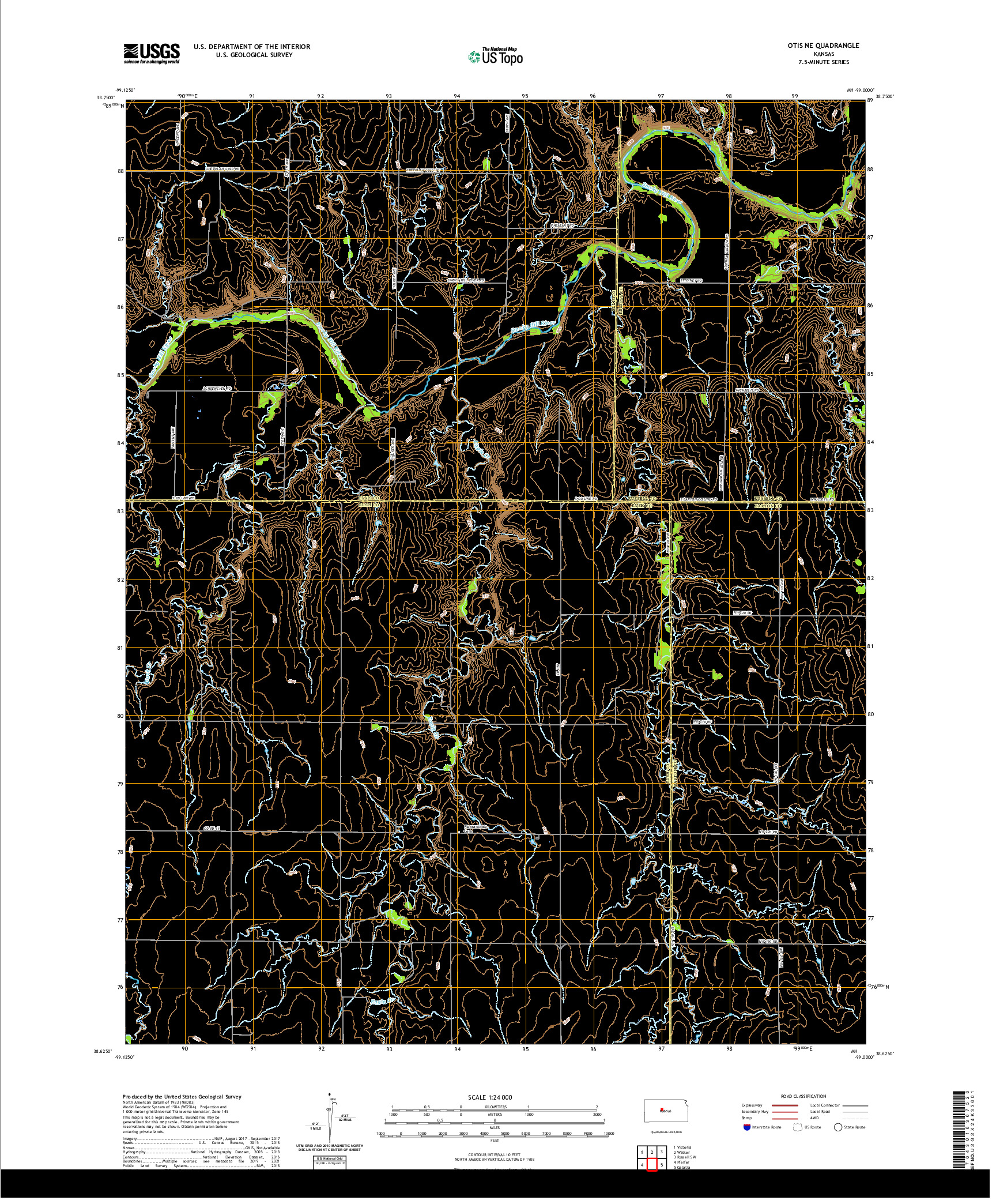 US TOPO 7.5-MINUTE MAP FOR OTIS NE, KS