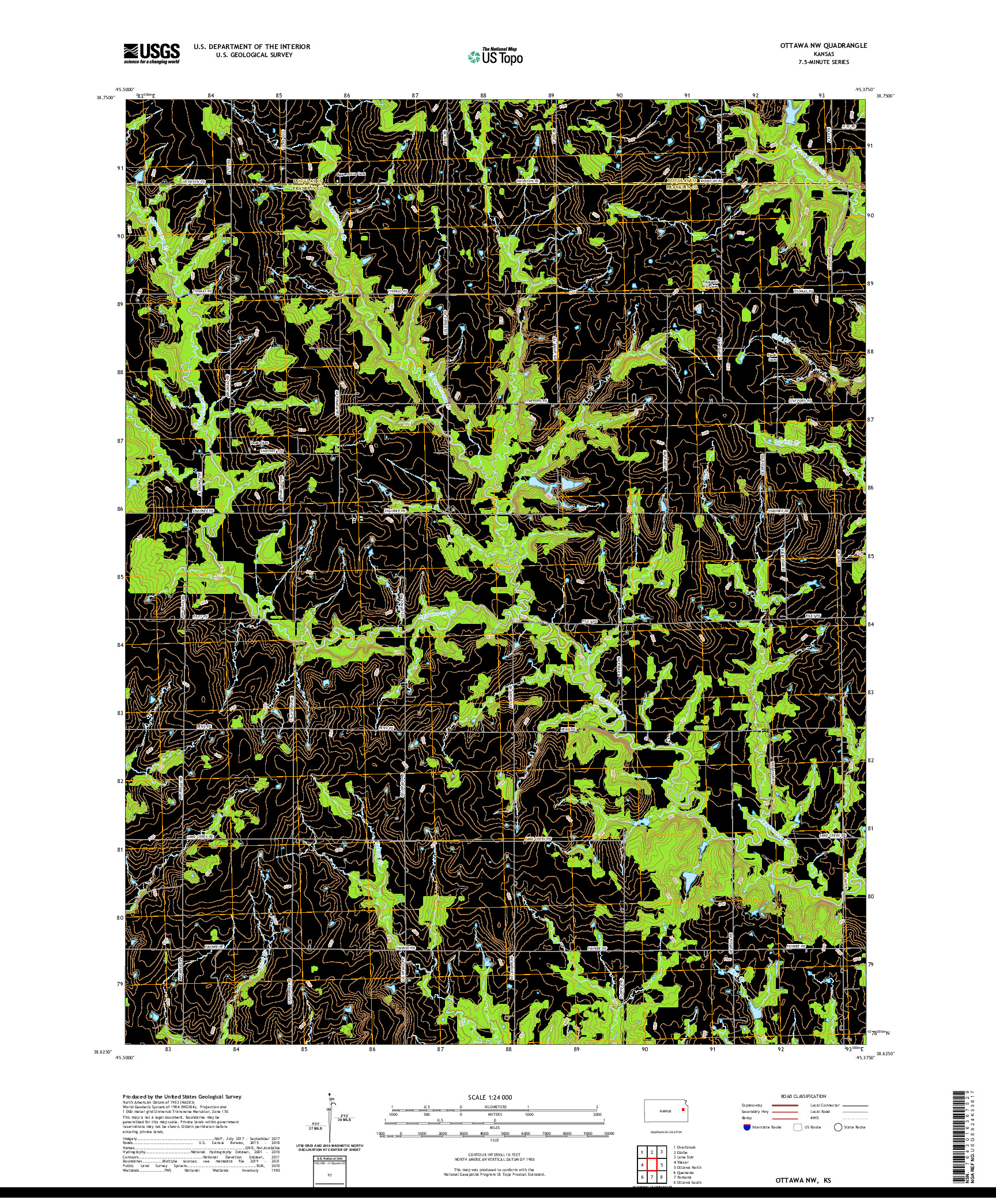 US TOPO 7.5-MINUTE MAP FOR OTTAWA NW, KS