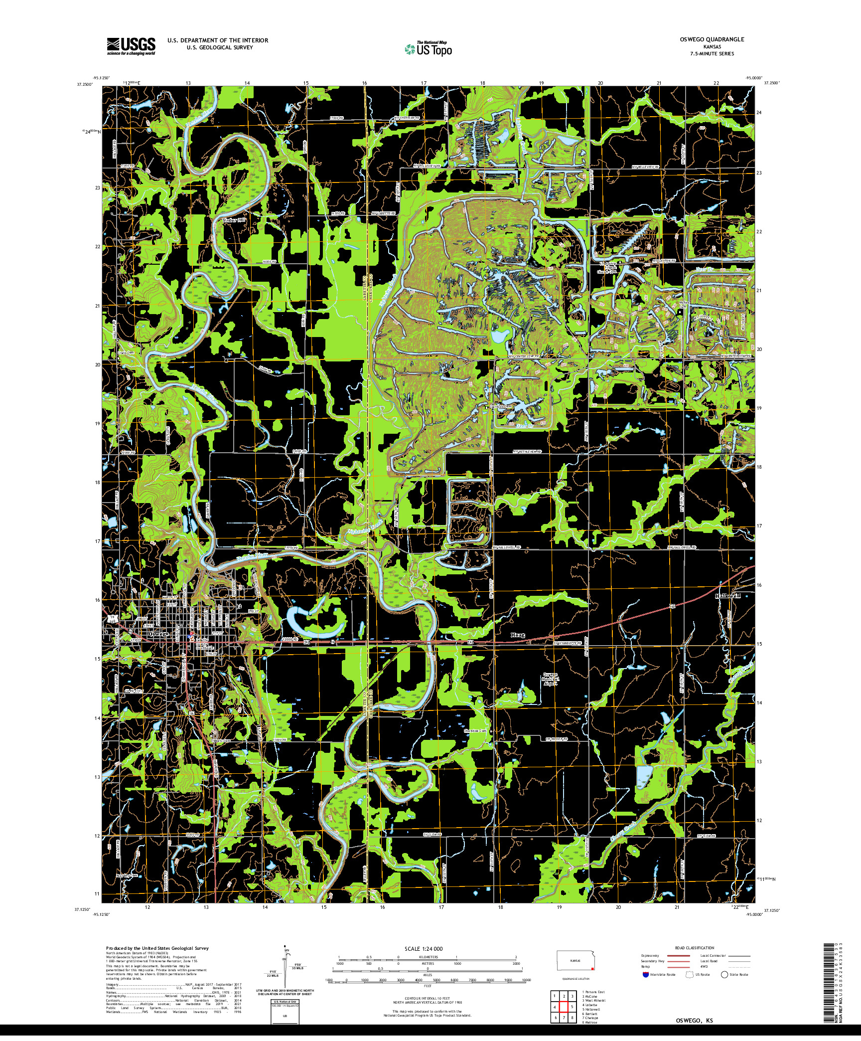 US TOPO 7.5-MINUTE MAP FOR OSWEGO, KS