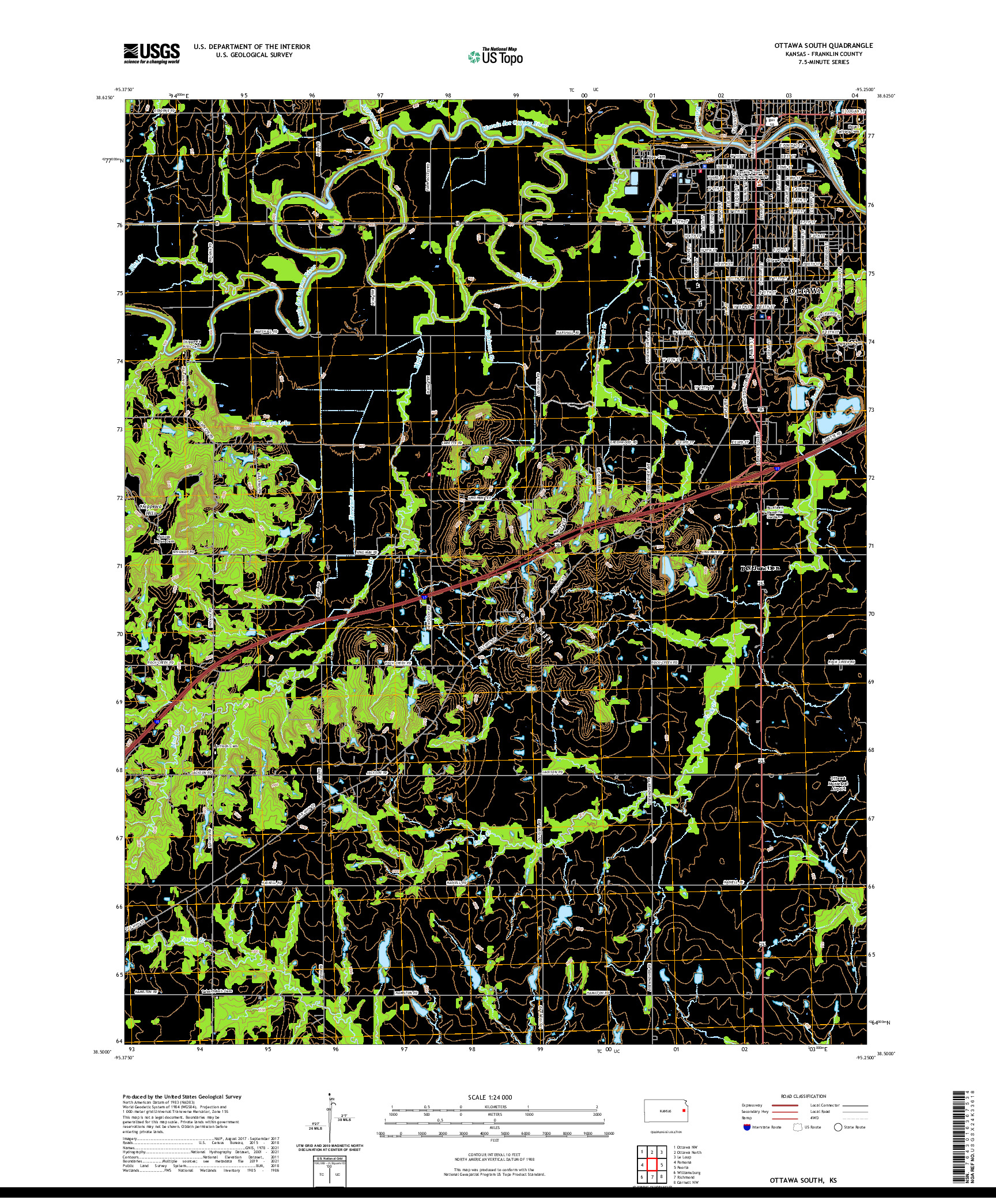 US TOPO 7.5-MINUTE MAP FOR OTTAWA SOUTH, KS