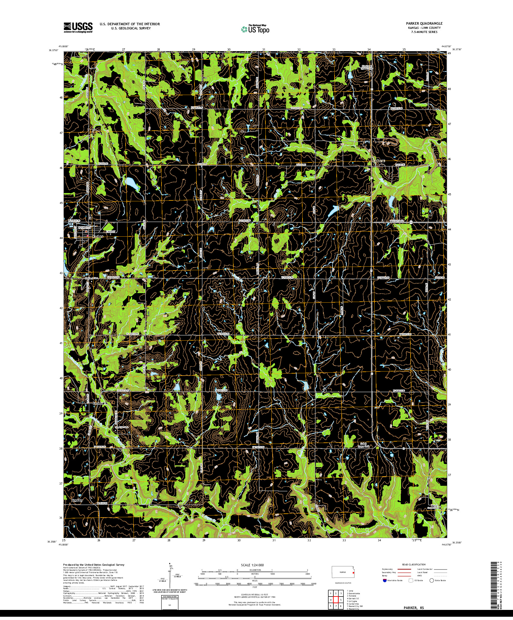 US TOPO 7.5-MINUTE MAP FOR PARKER, KS