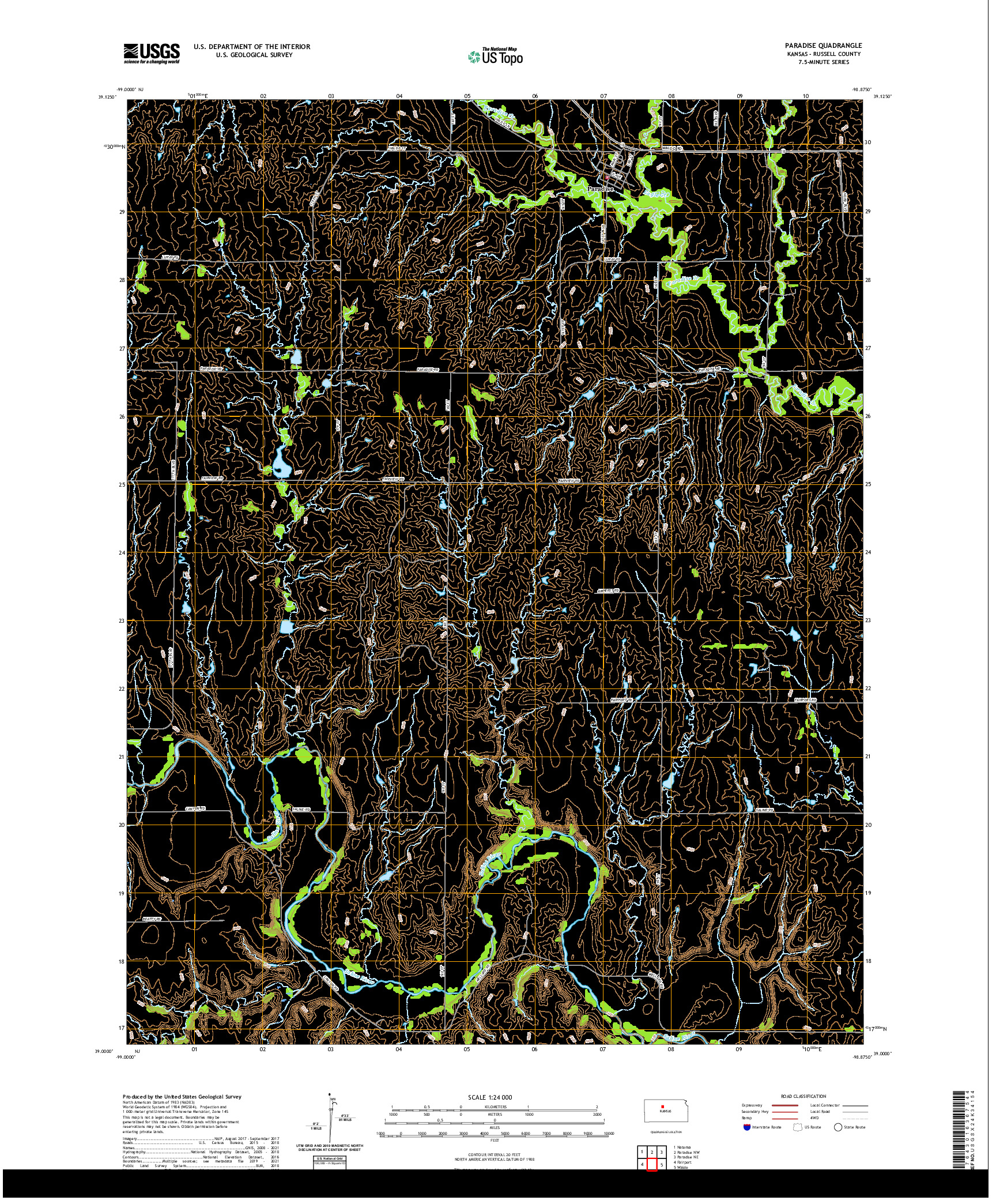 US TOPO 7.5-MINUTE MAP FOR PARADISE, KS