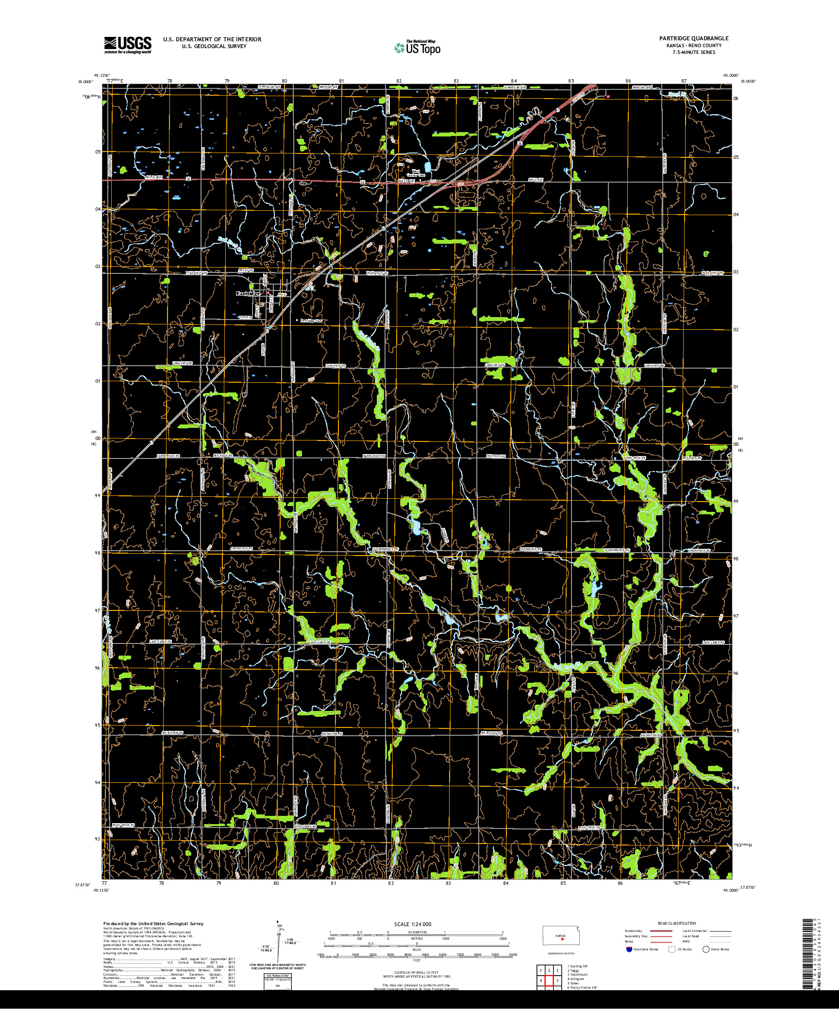 US TOPO 7.5-MINUTE MAP FOR PARTRIDGE, KS