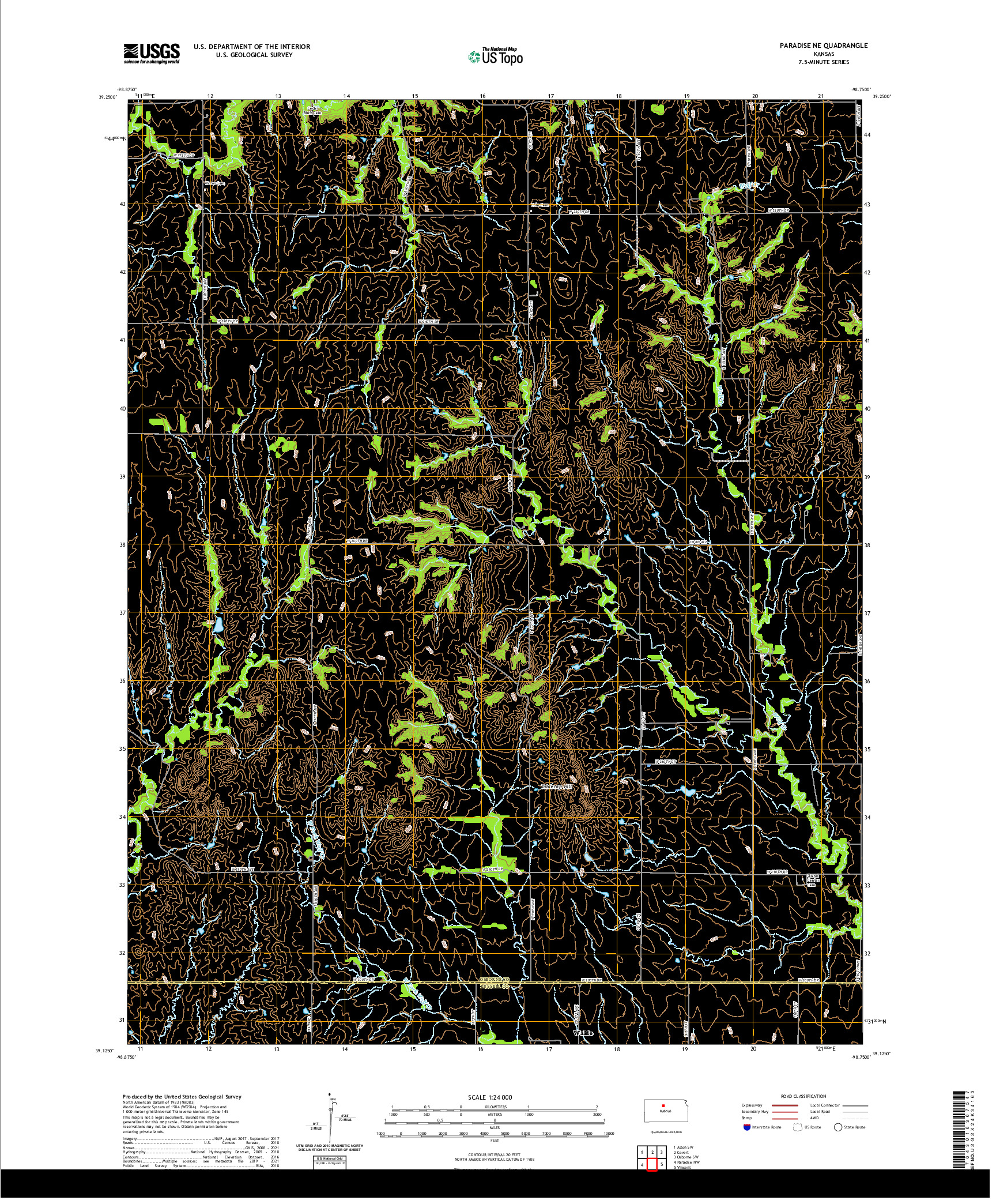 US TOPO 7.5-MINUTE MAP FOR PARADISE NE, KS