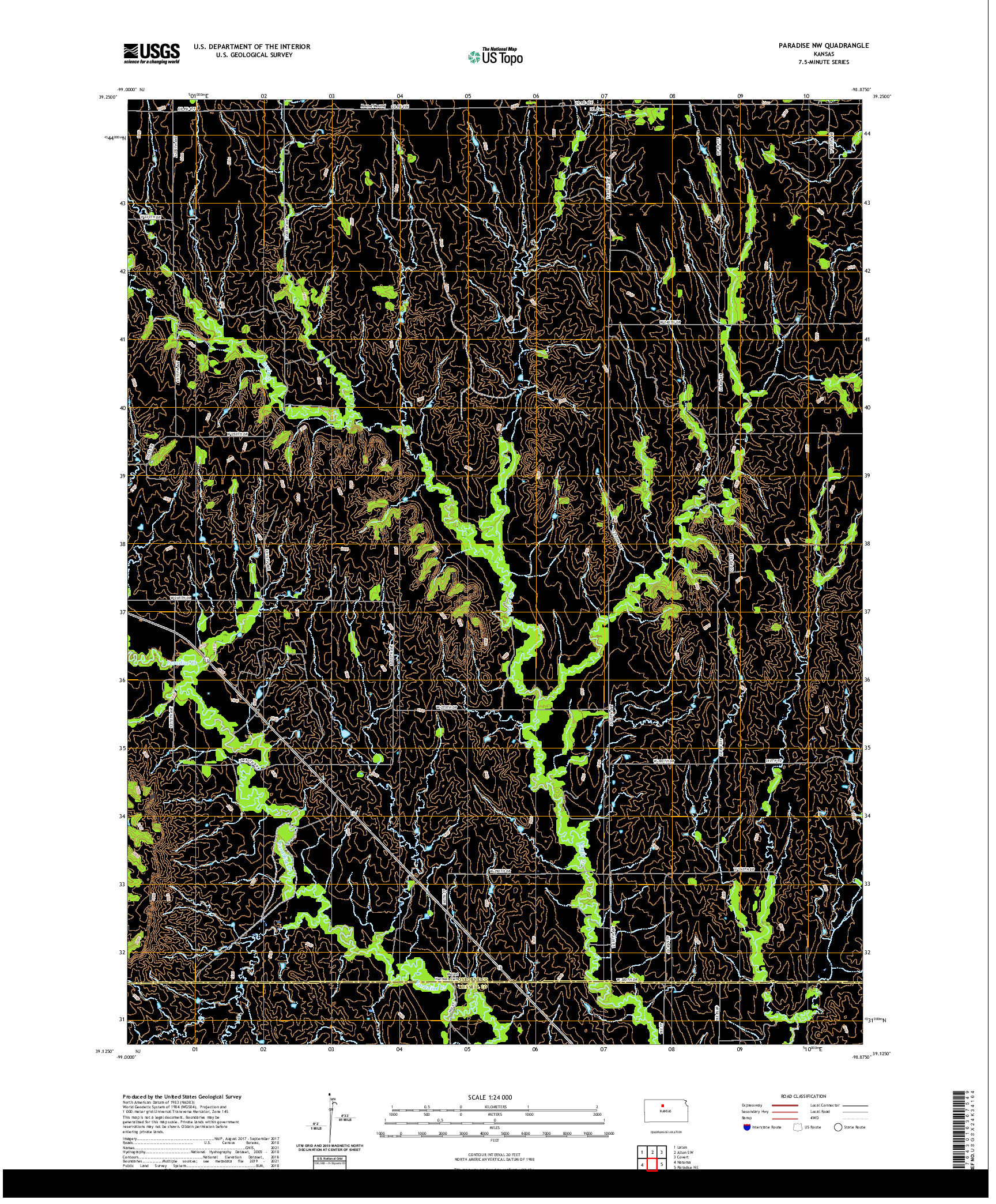 US TOPO 7.5-MINUTE MAP FOR PARADISE NW, KS