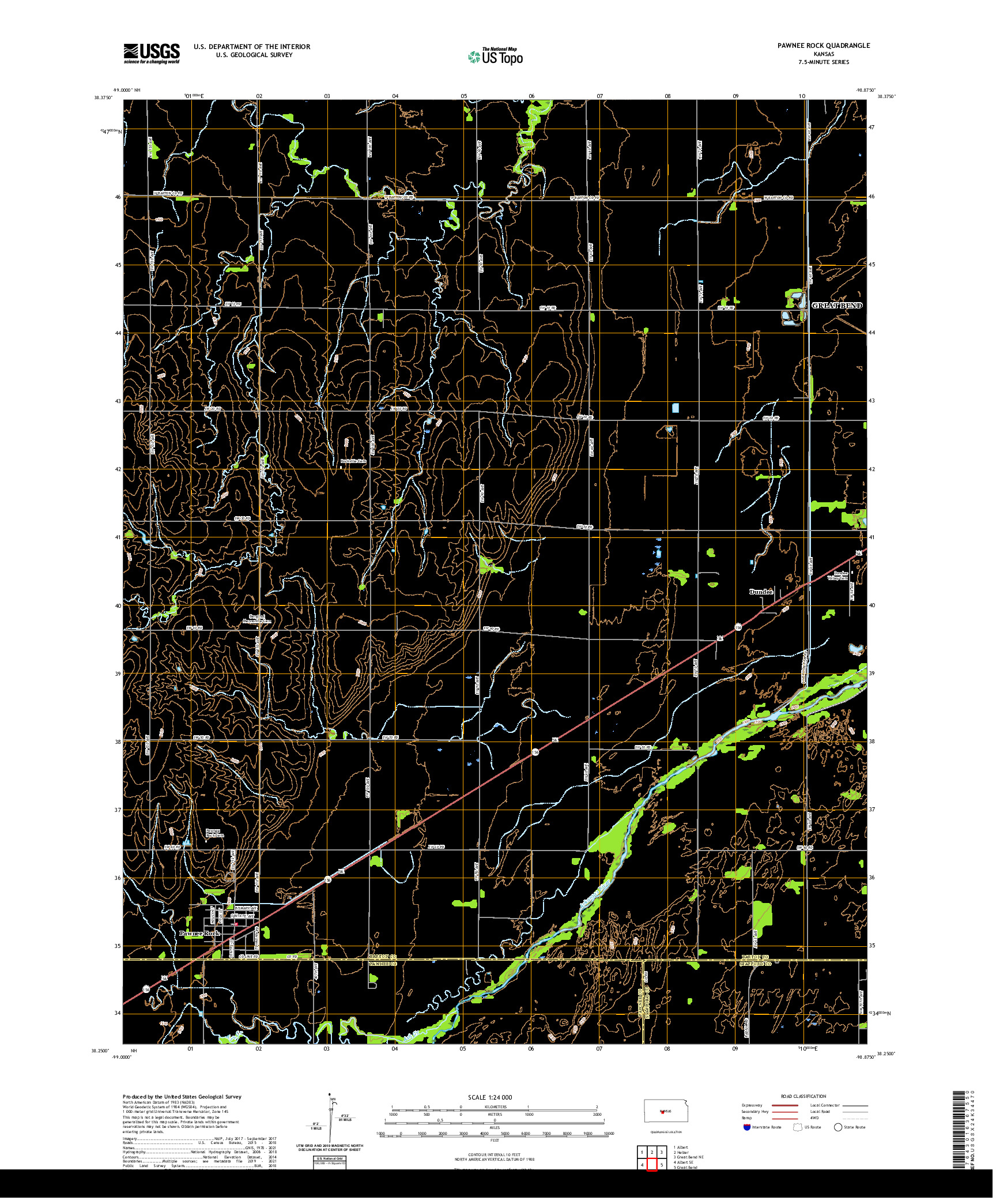 US TOPO 7.5-MINUTE MAP FOR PAWNEE ROCK, KS