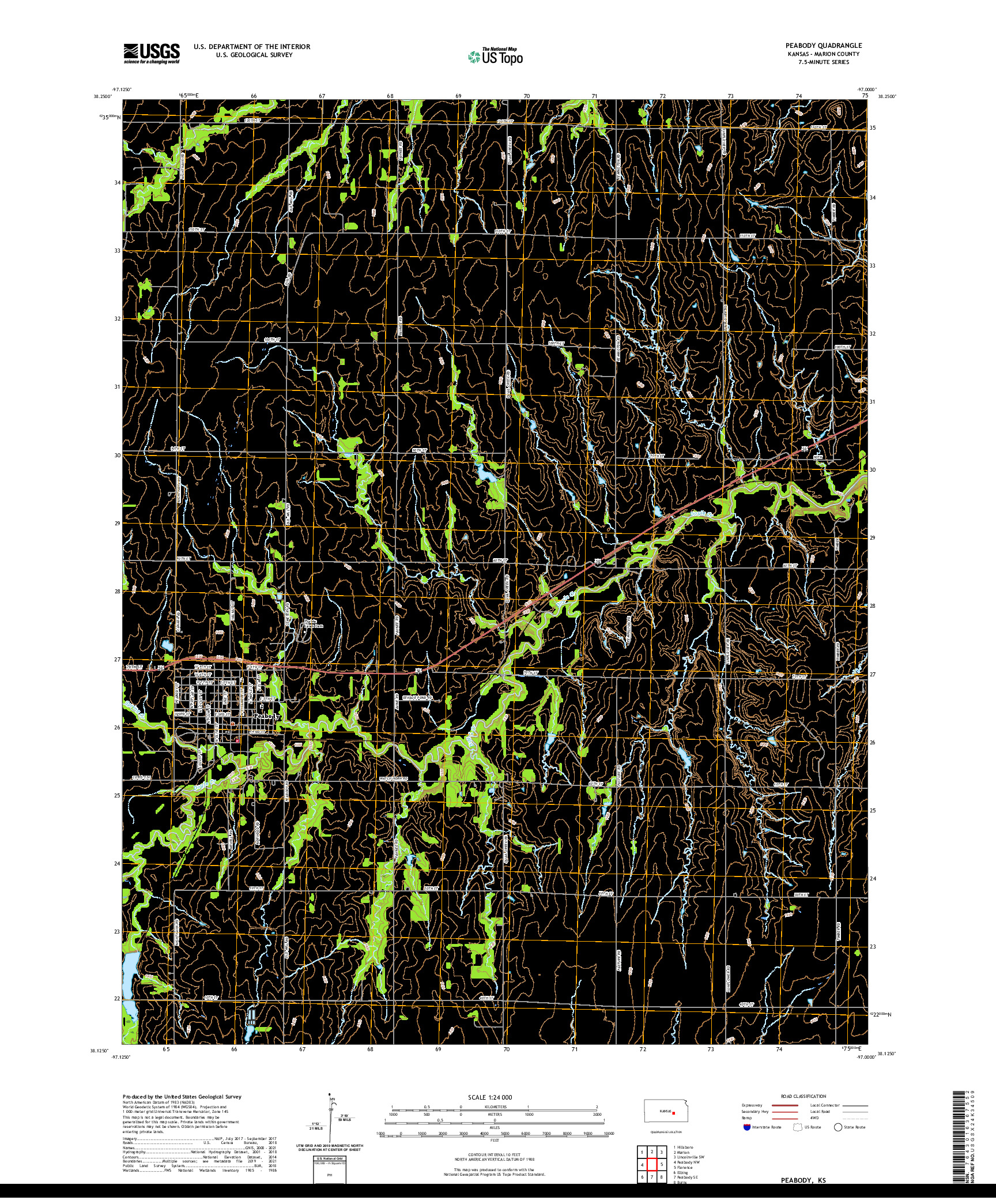 US TOPO 7.5-MINUTE MAP FOR PEABODY, KS