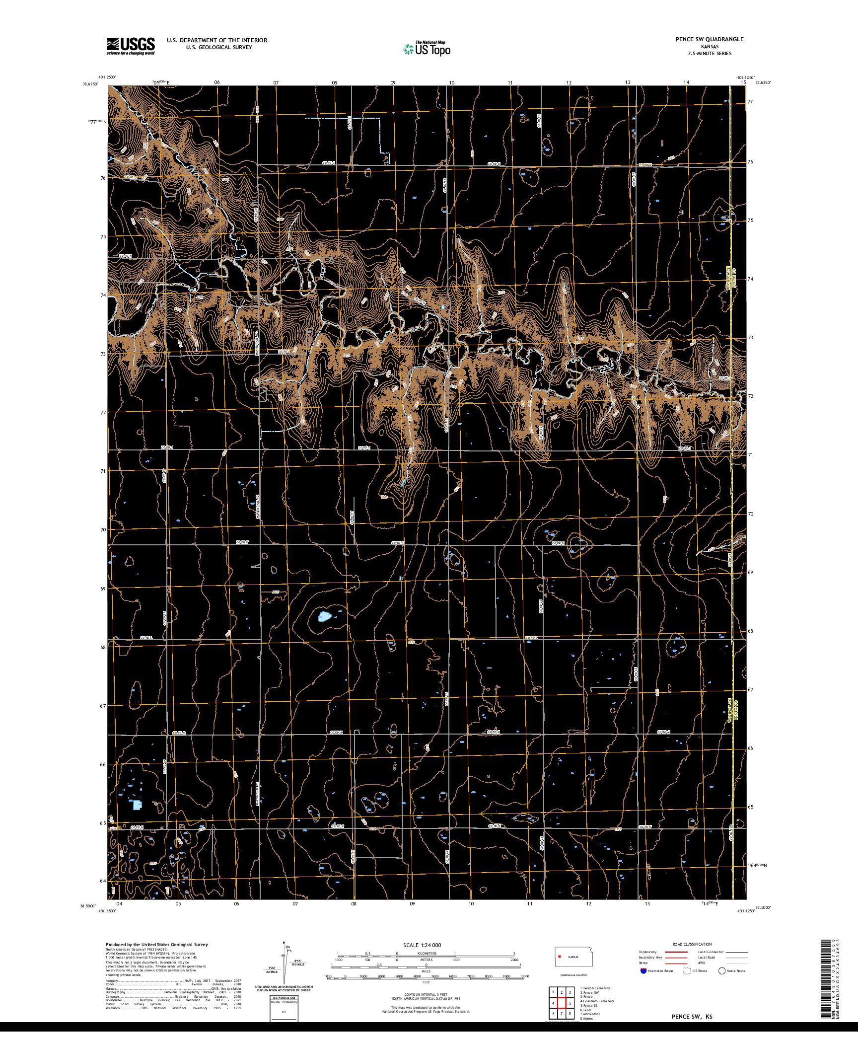 US TOPO 7.5-MINUTE MAP FOR PENCE SW, KS