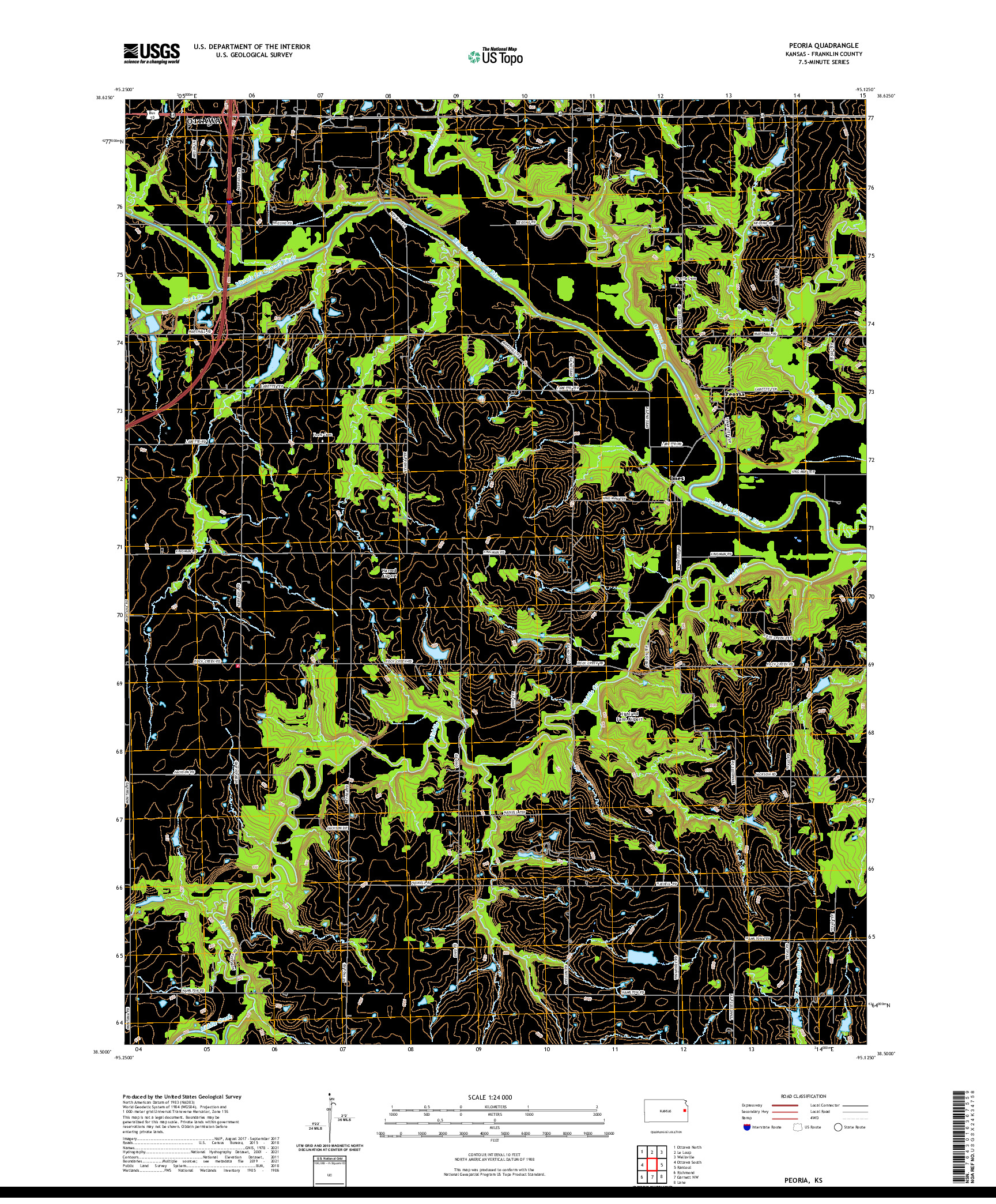 US TOPO 7.5-MINUTE MAP FOR PEORIA, KS