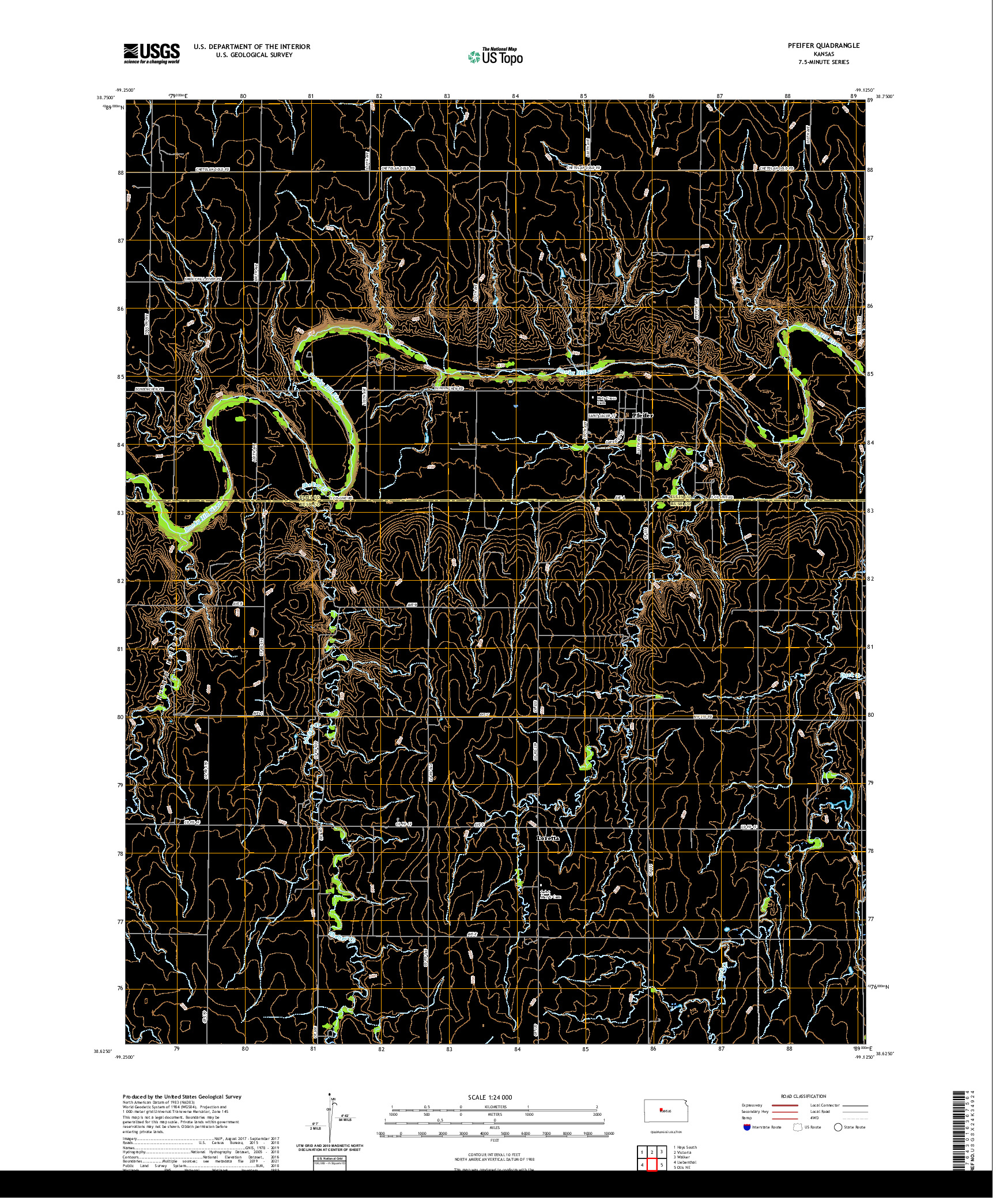 US TOPO 7.5-MINUTE MAP FOR PFEIFER, KS