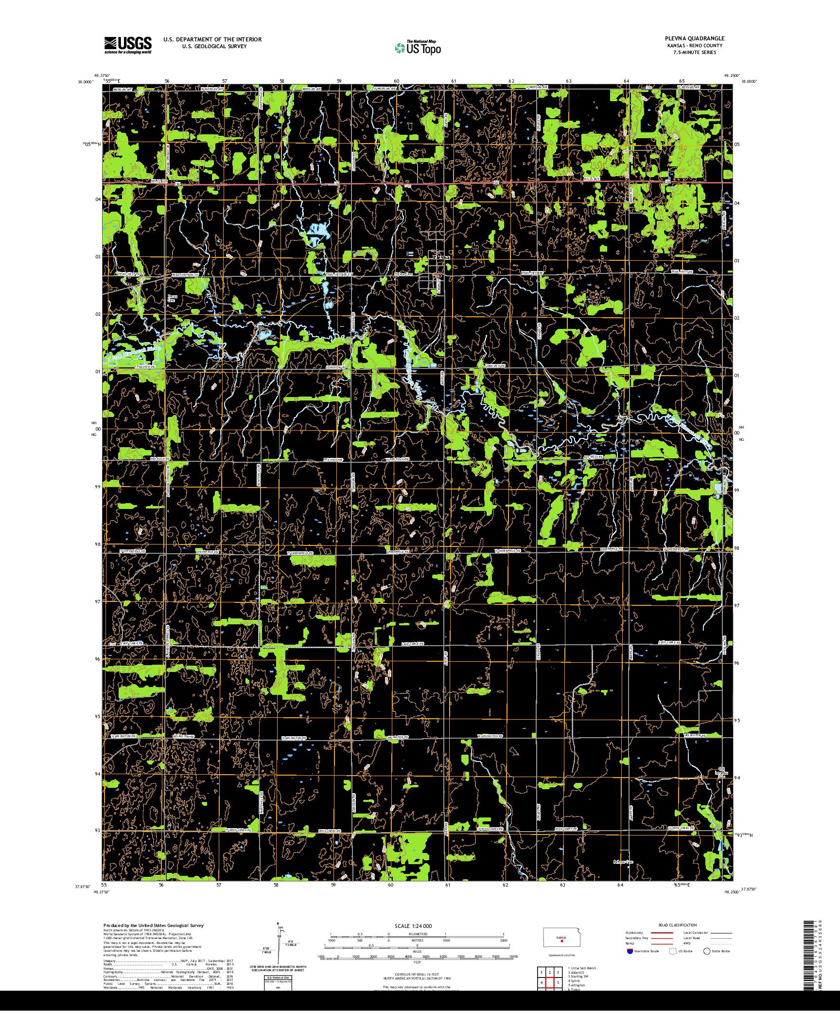 US TOPO 7.5-MINUTE MAP FOR PLEVNA, KS