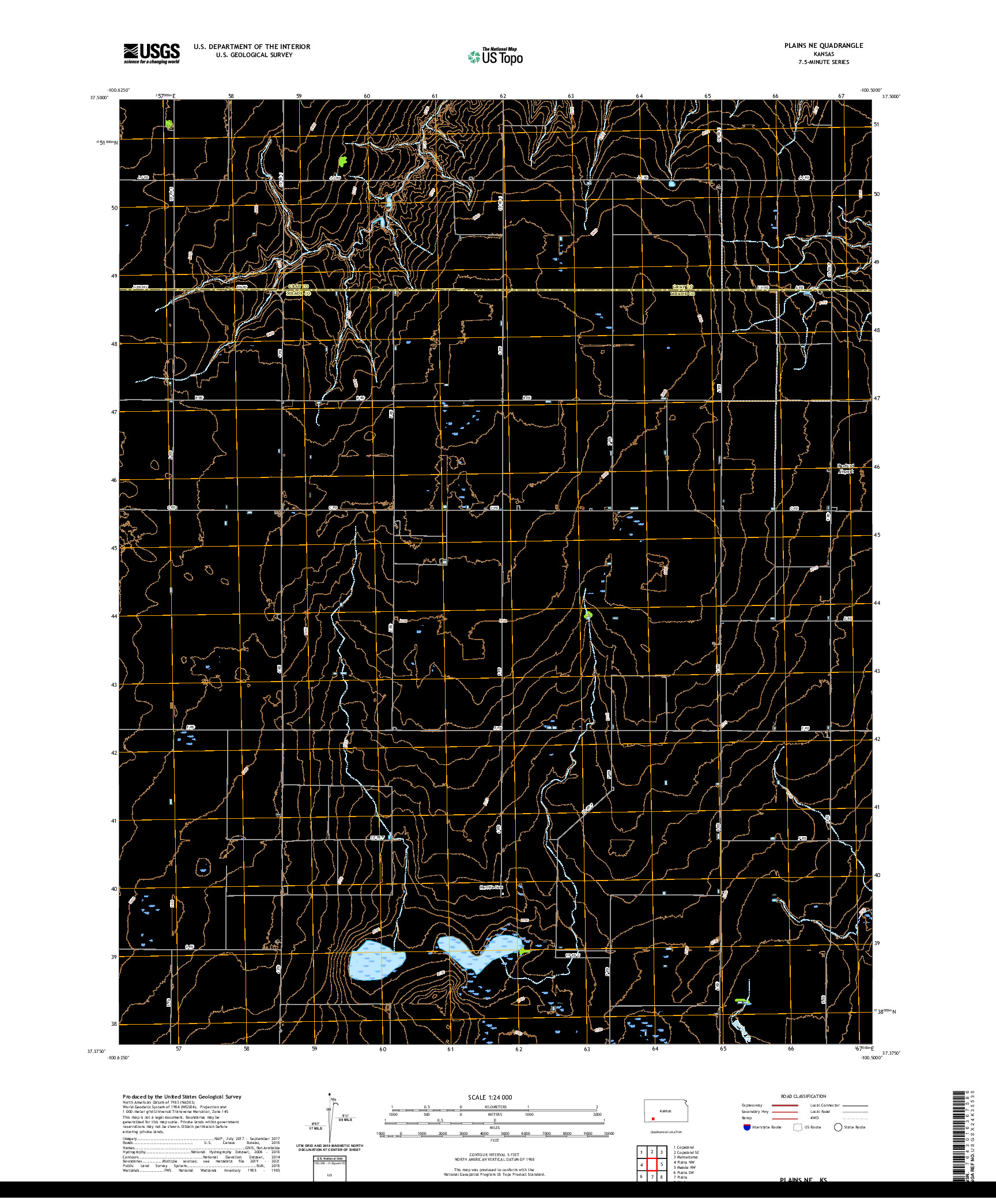US TOPO 7.5-MINUTE MAP FOR PLAINS NE, KS