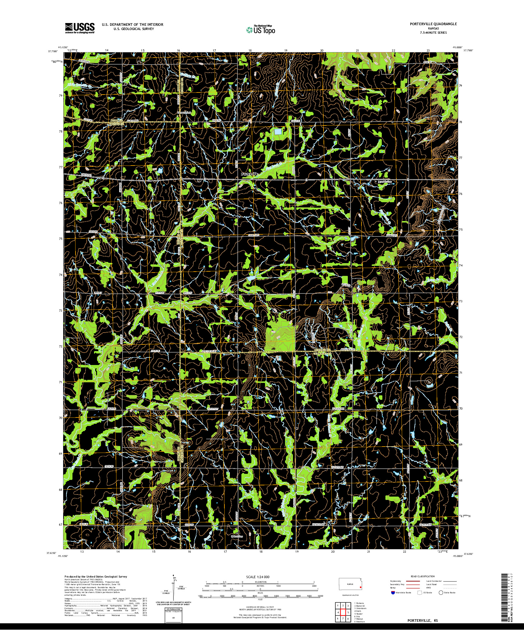 US TOPO 7.5-MINUTE MAP FOR PORTERVILLE, KS