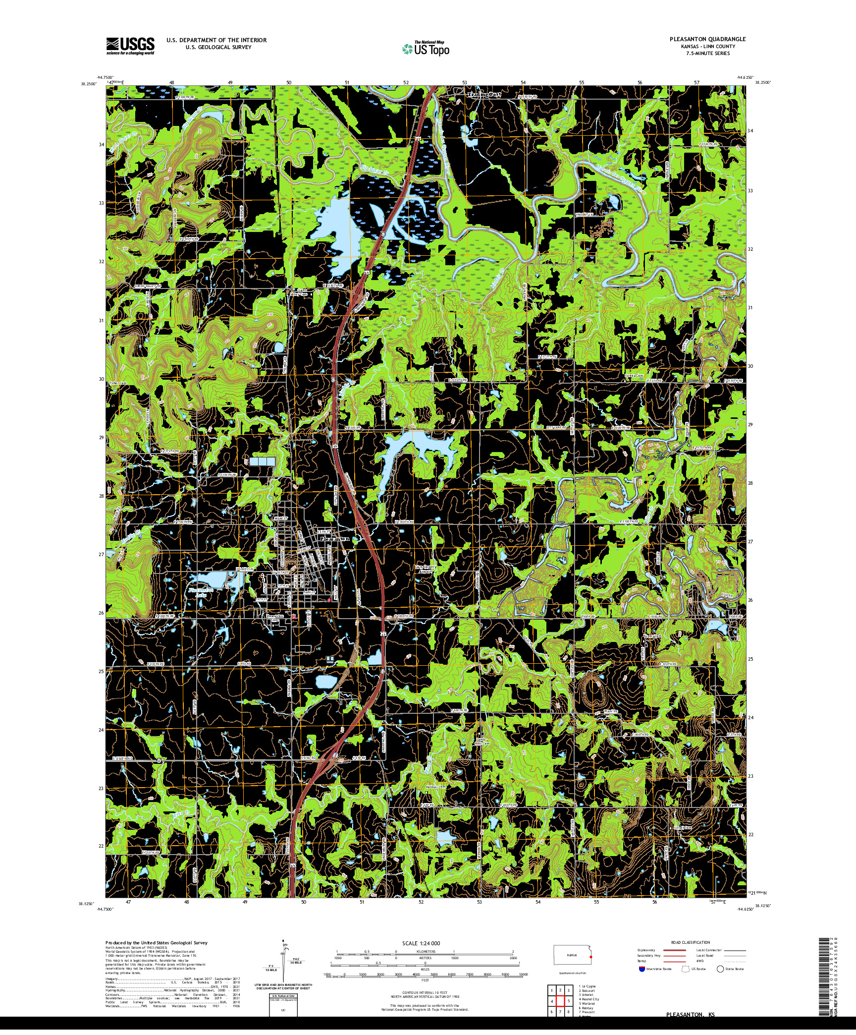 US TOPO 7.5-MINUTE MAP FOR PLEASANTON, KS