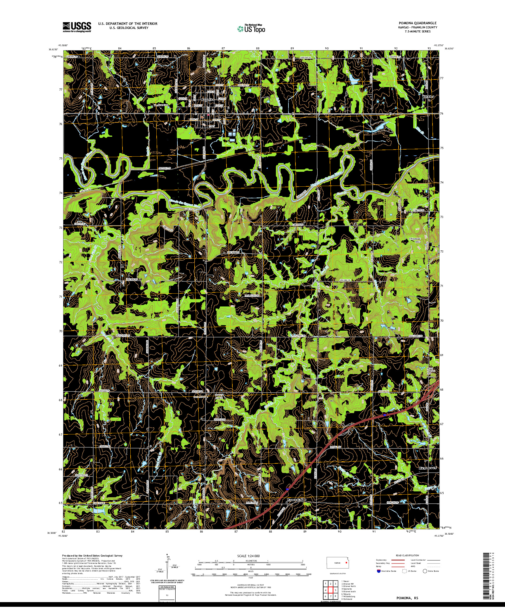 US TOPO 7.5-MINUTE MAP FOR POMONA, KS