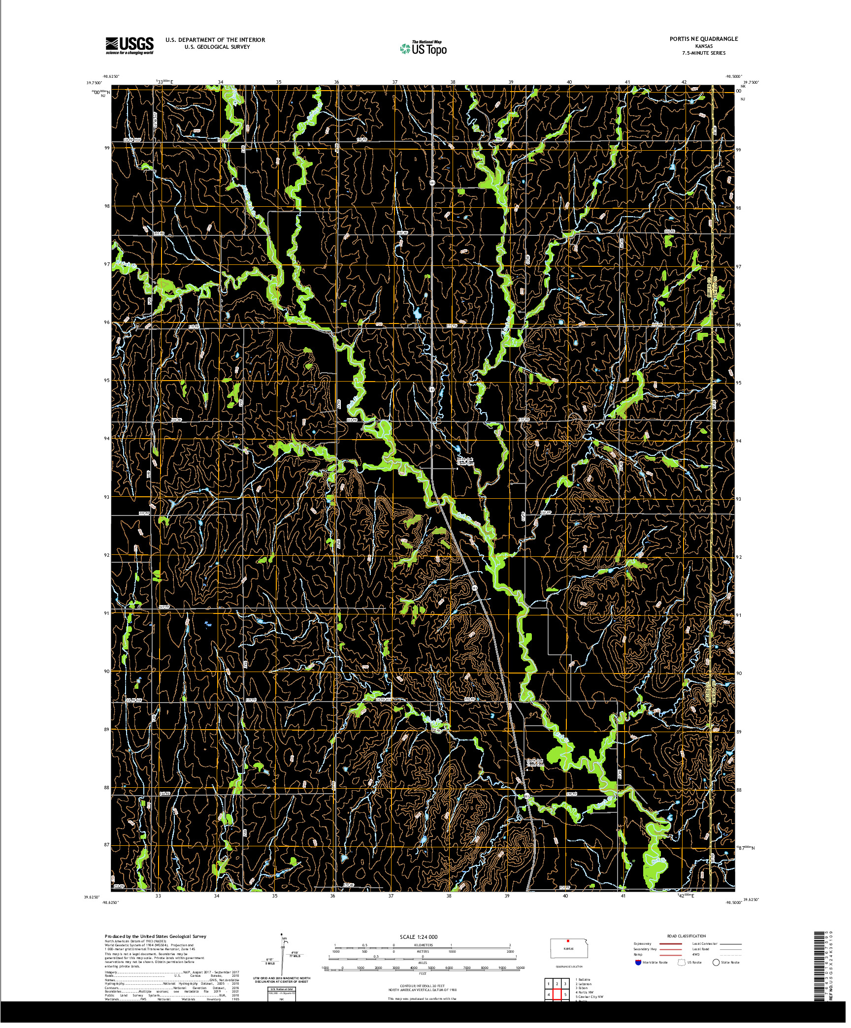 US TOPO 7.5-MINUTE MAP FOR PORTIS NE, KS