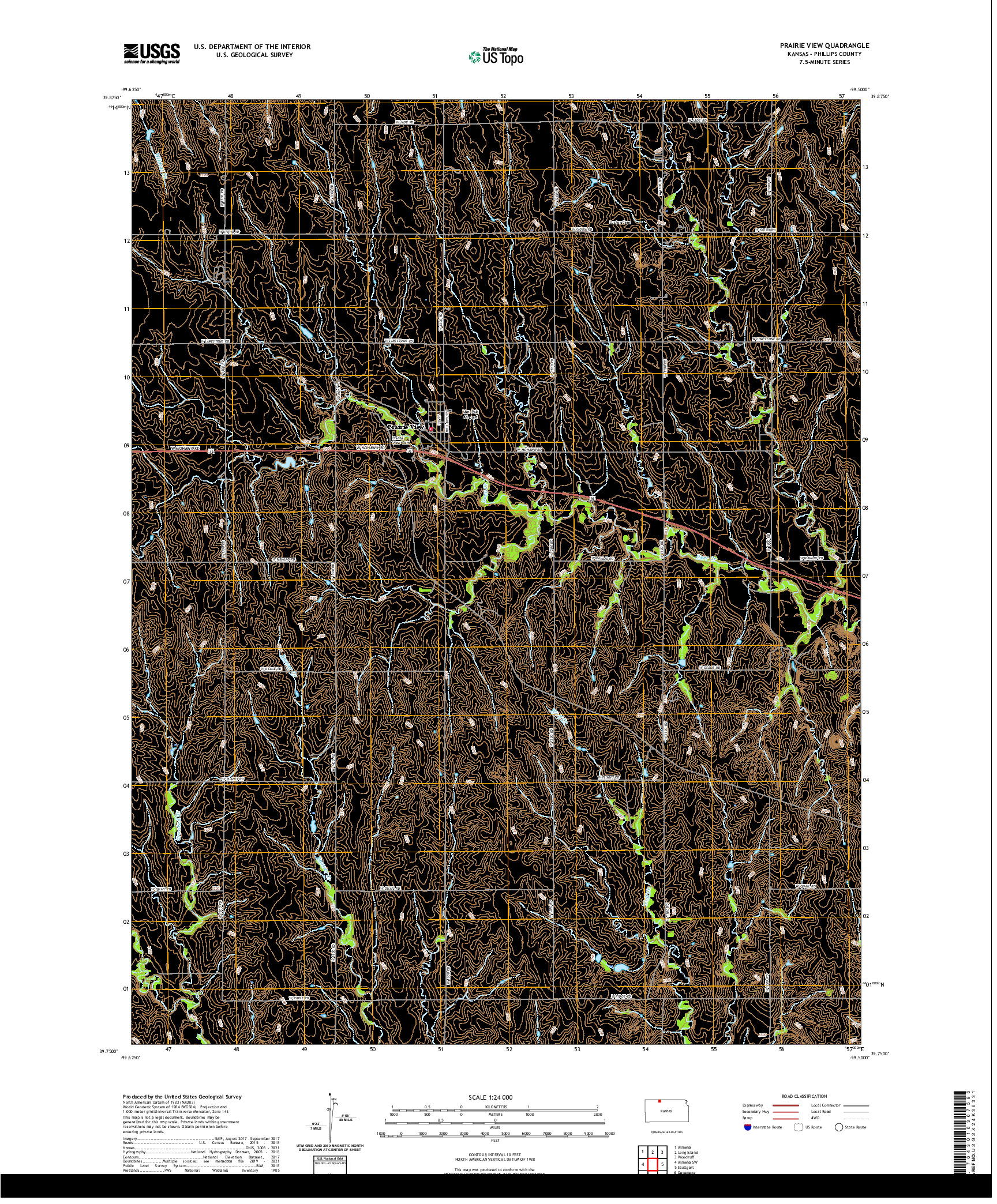 US TOPO 7.5-MINUTE MAP FOR PRAIRIE VIEW, KS