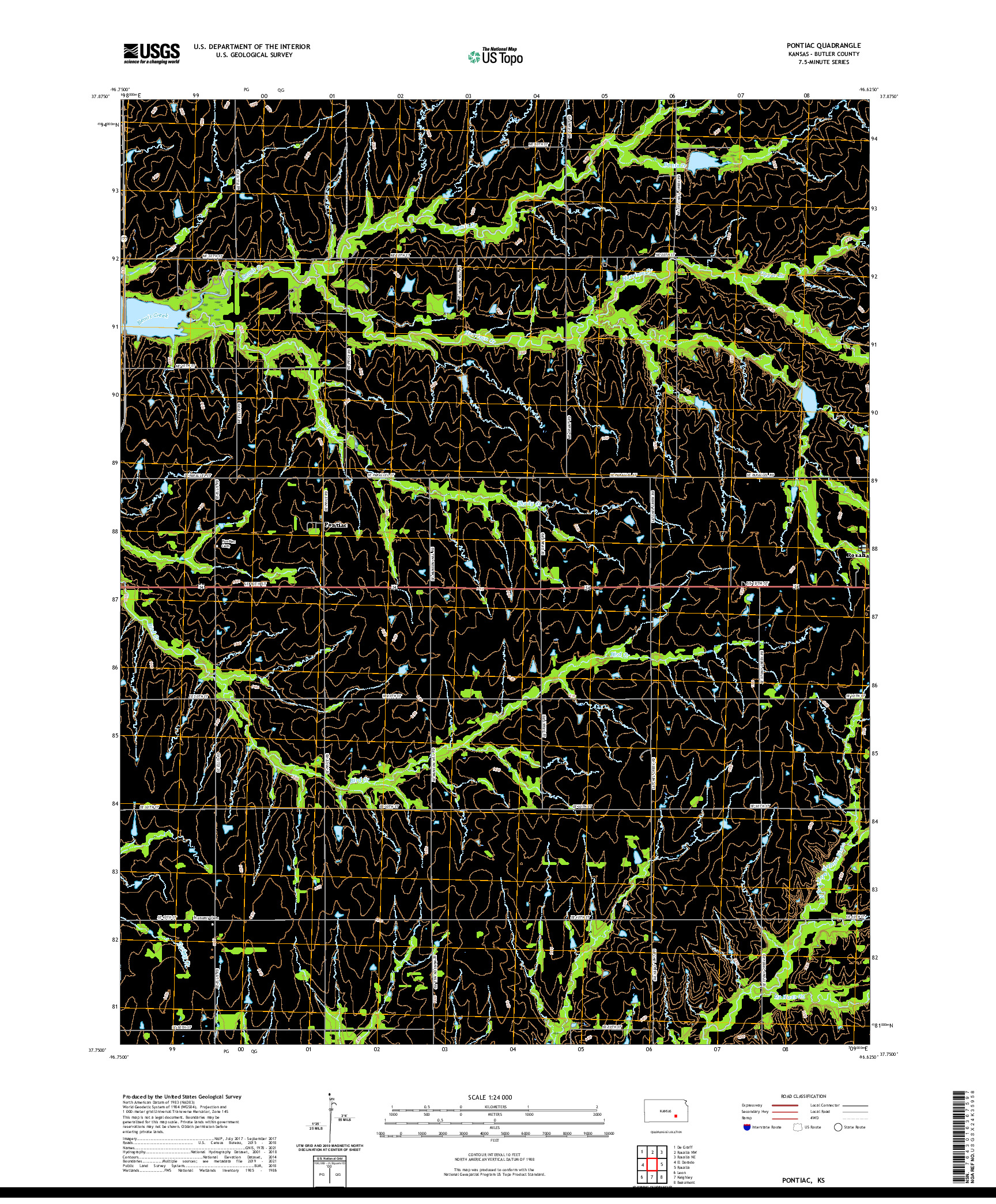 US TOPO 7.5-MINUTE MAP FOR PONTIAC, KS