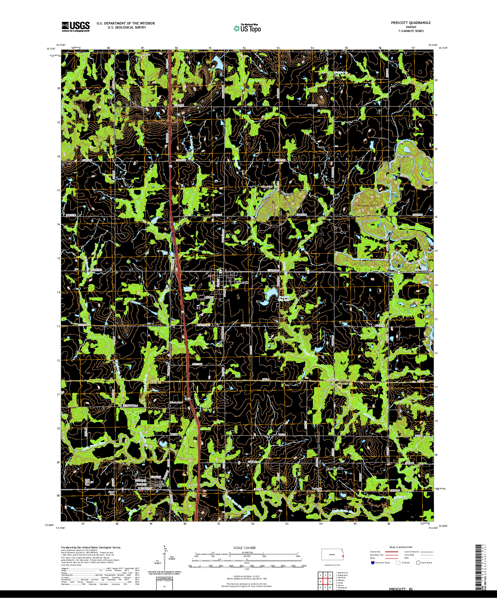 US TOPO 7.5-MINUTE MAP FOR PRESCOTT, KS