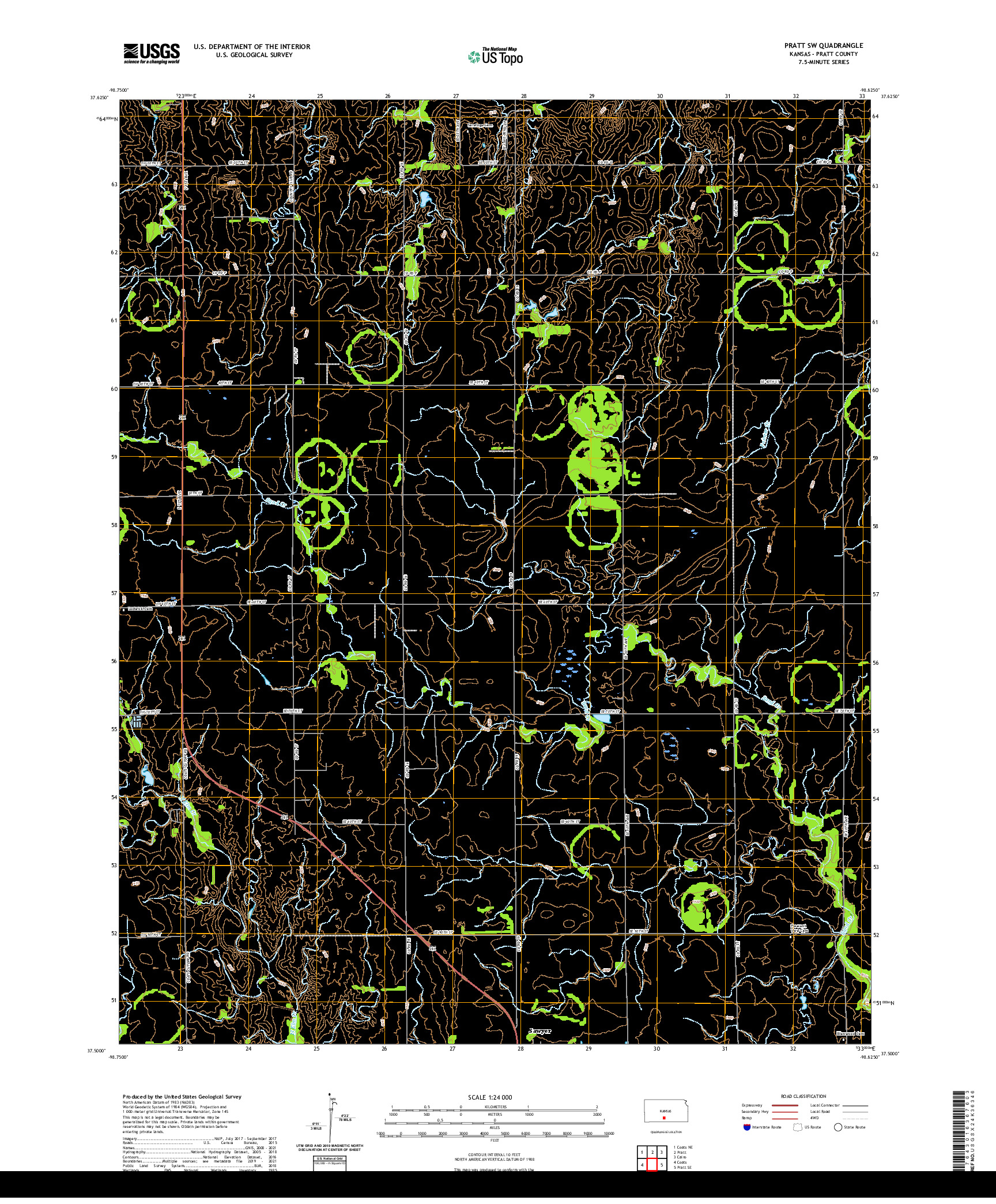 US TOPO 7.5-MINUTE MAP FOR PRATT SW, KS