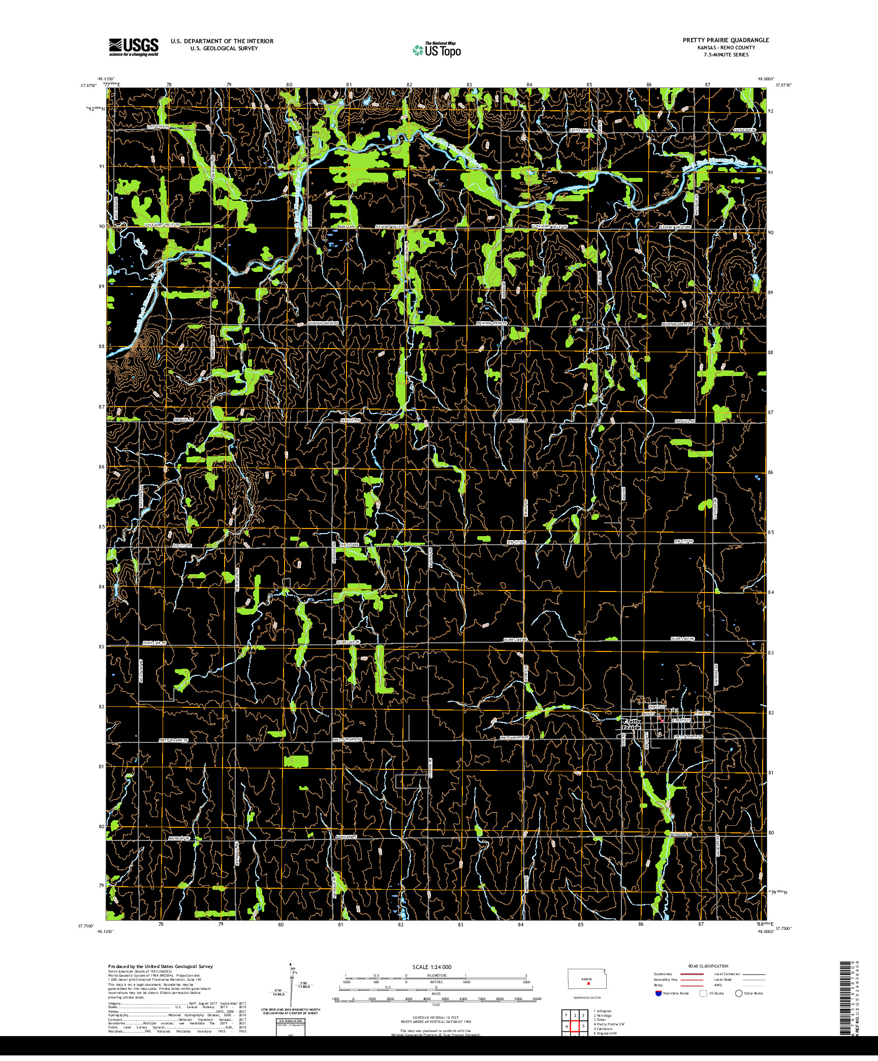 US TOPO 7.5-MINUTE MAP FOR PRETTY PRAIRIE, KS