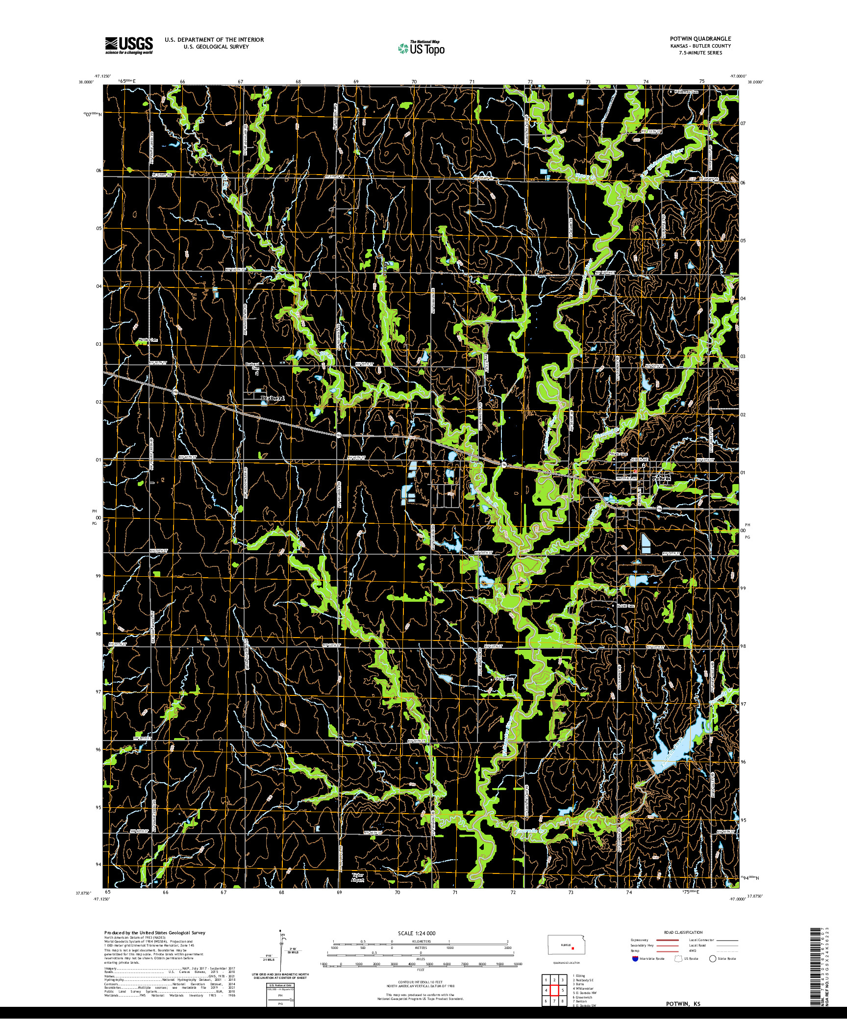 US TOPO 7.5-MINUTE MAP FOR POTWIN, KS