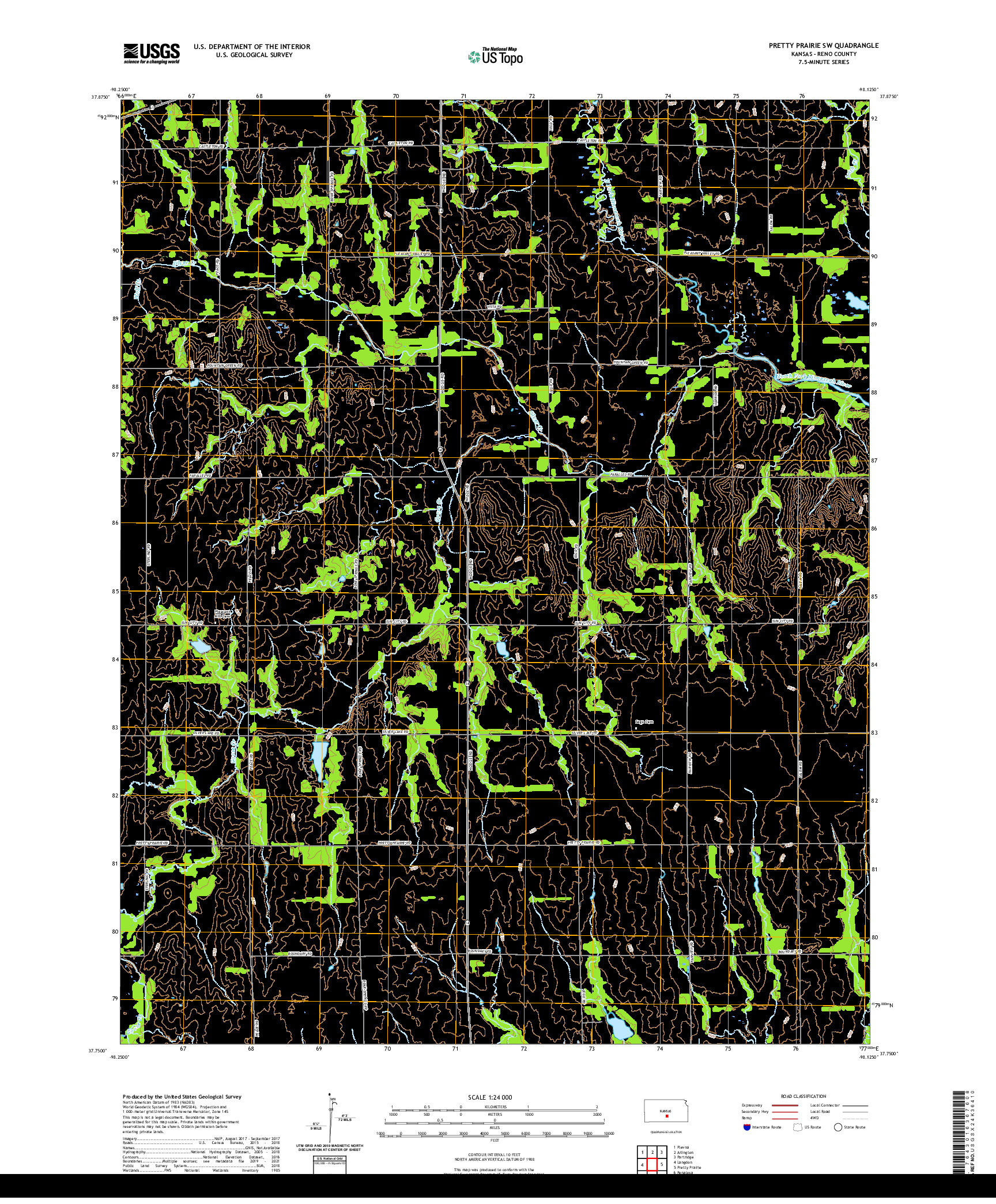 US TOPO 7.5-MINUTE MAP FOR PRETTY PRAIRIE SW, KS