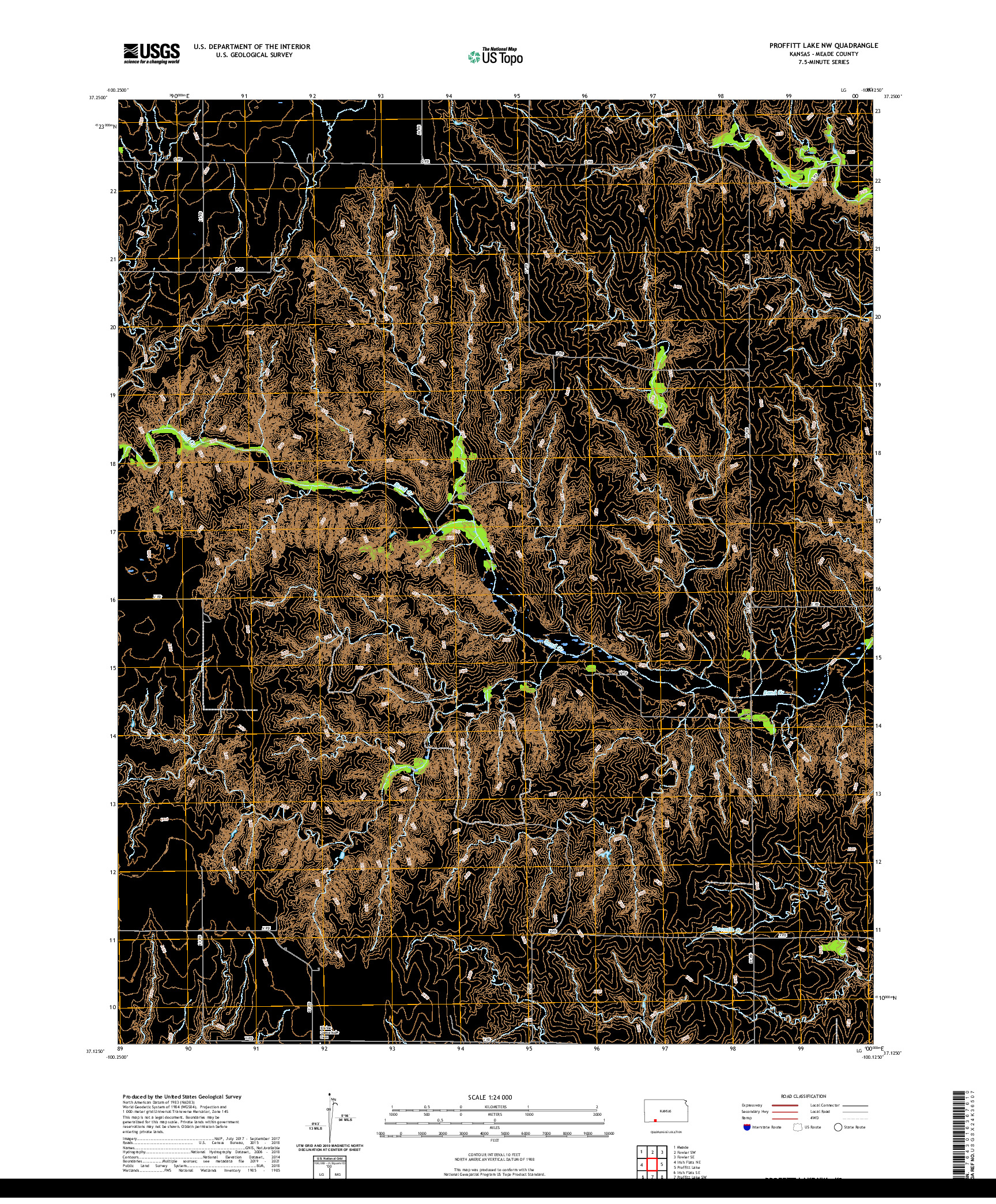 US TOPO 7.5-MINUTE MAP FOR PROFFITT LAKE NW, KS