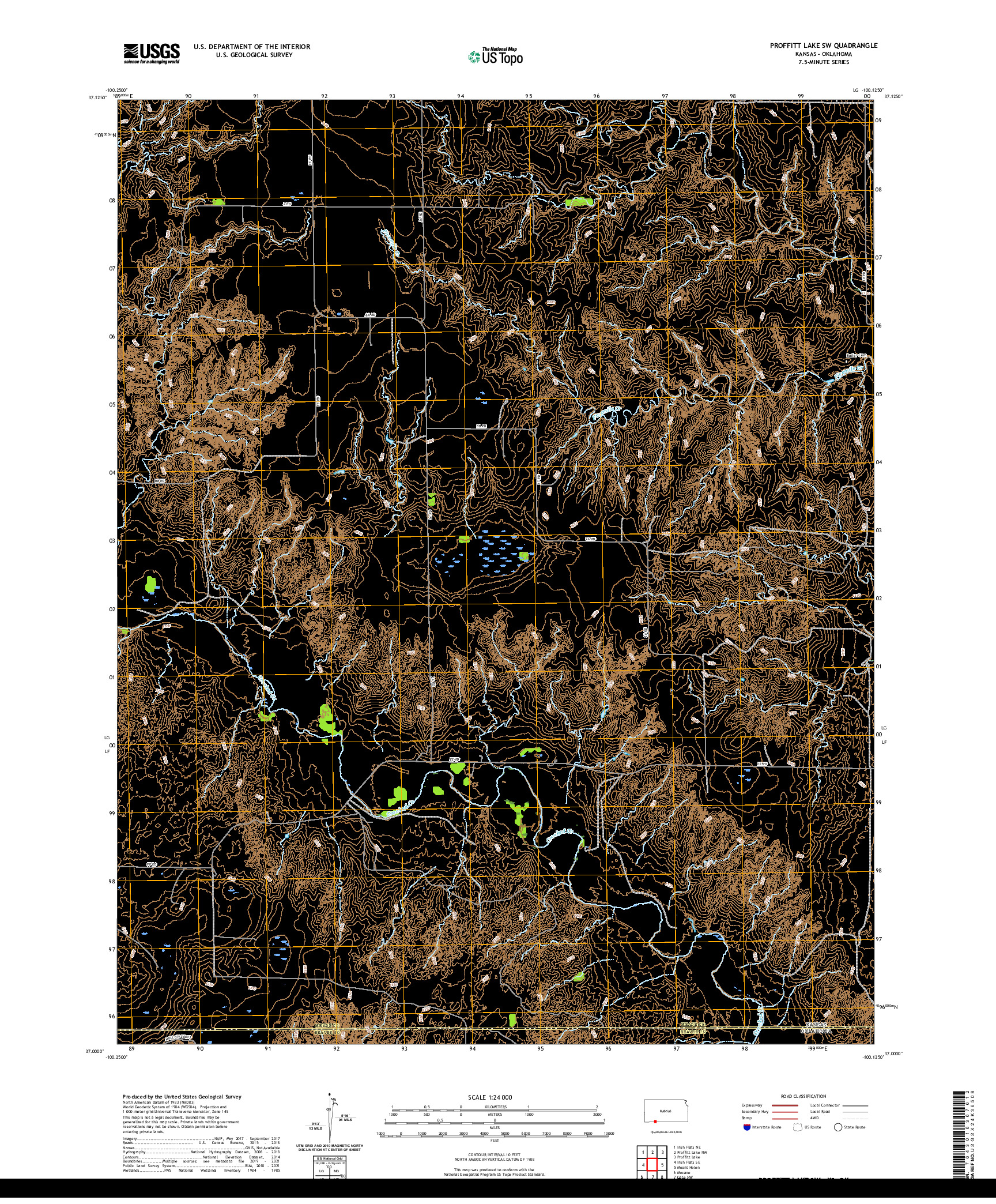 US TOPO 7.5-MINUTE MAP FOR PROFFITT LAKE SW, KS,OK