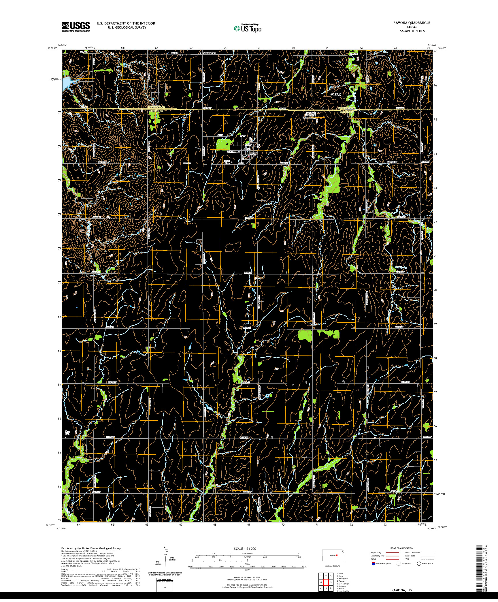 US TOPO 7.5-MINUTE MAP FOR RAMONA, KS