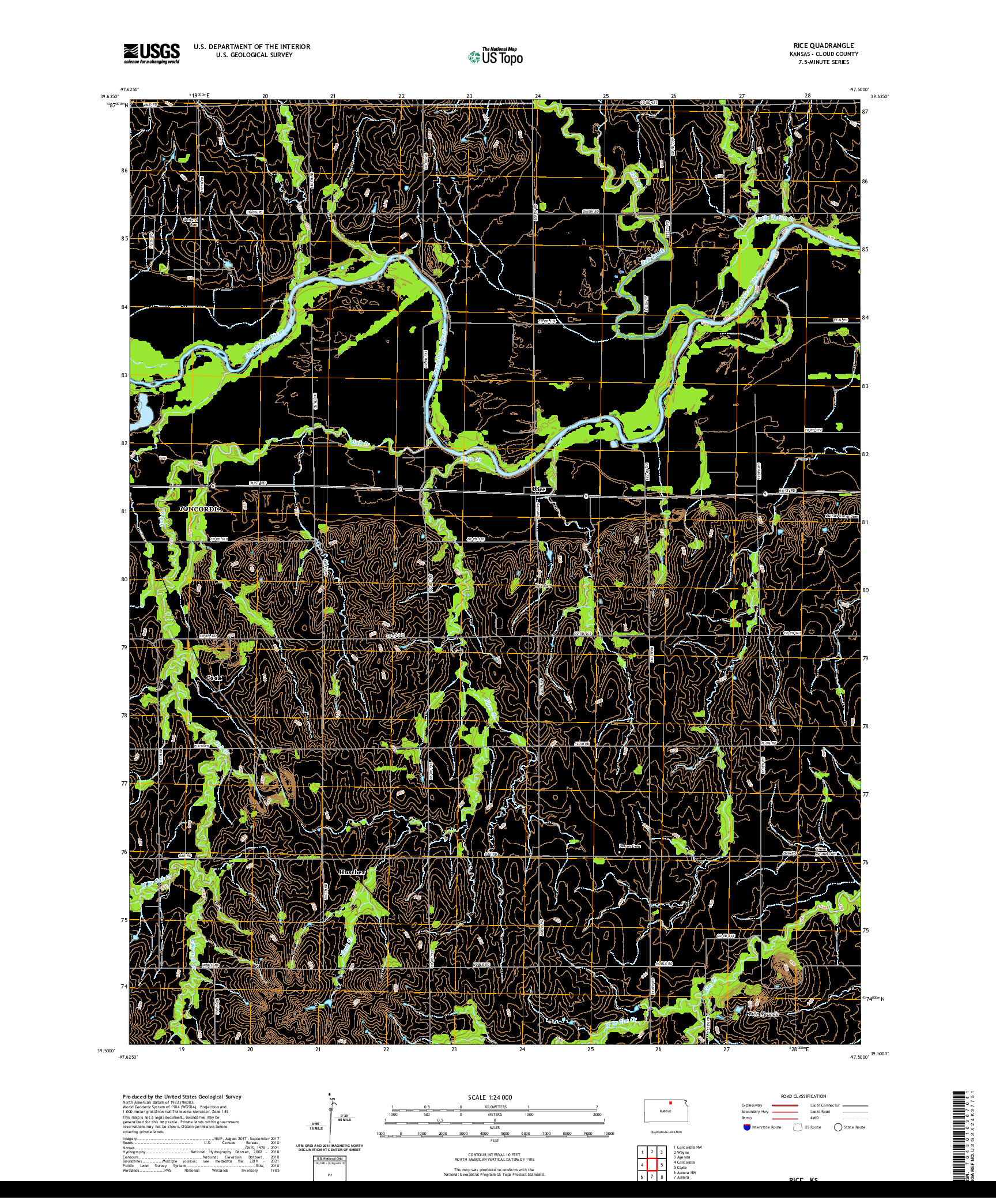 US TOPO 7.5-MINUTE MAP FOR RICE, KS