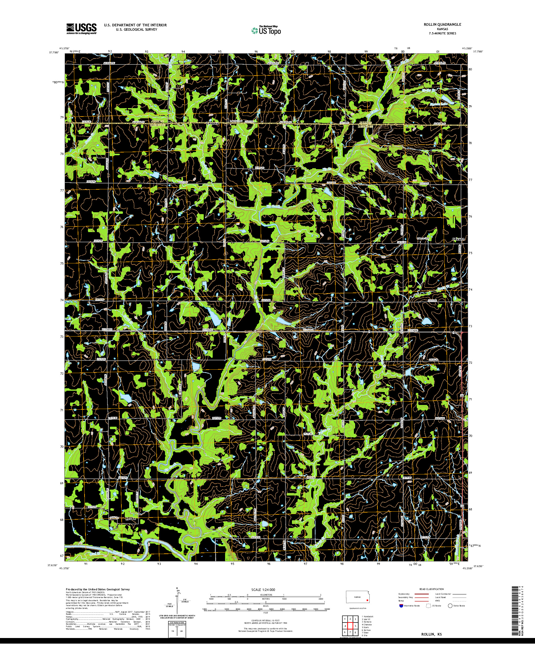 US TOPO 7.5-MINUTE MAP FOR ROLLIN, KS