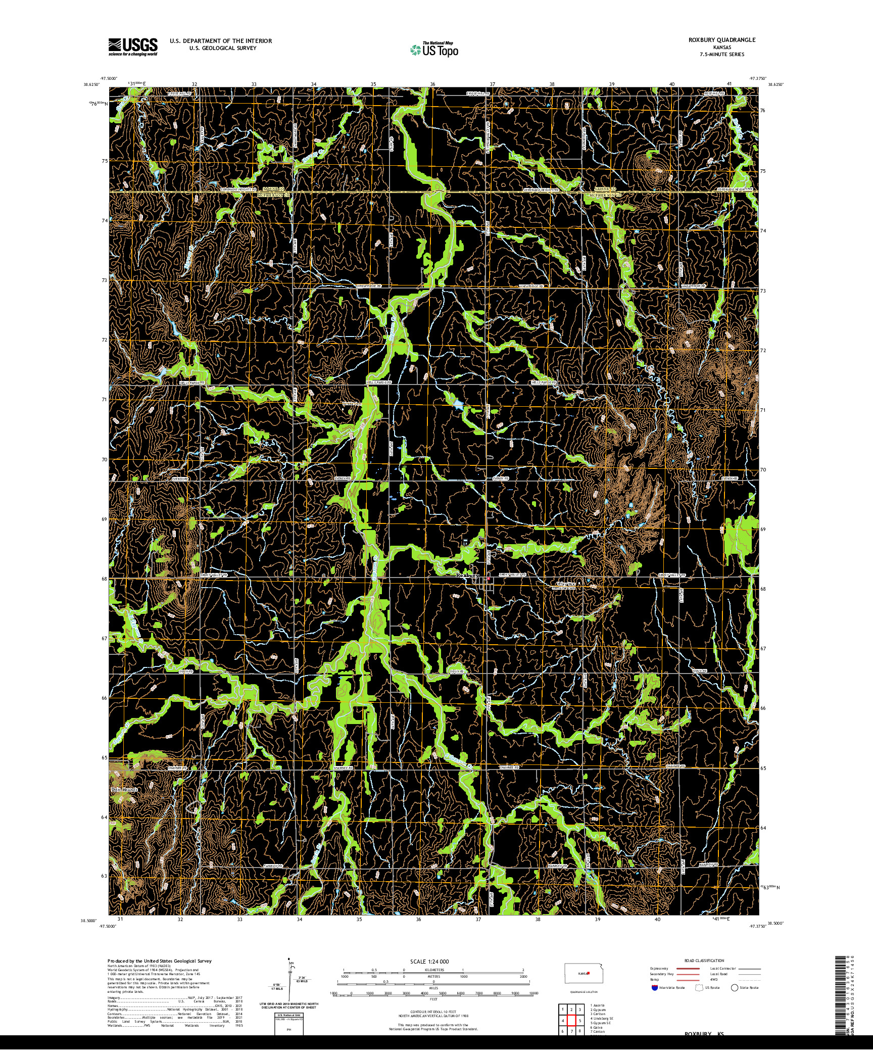 US TOPO 7.5-MINUTE MAP FOR ROXBURY, KS