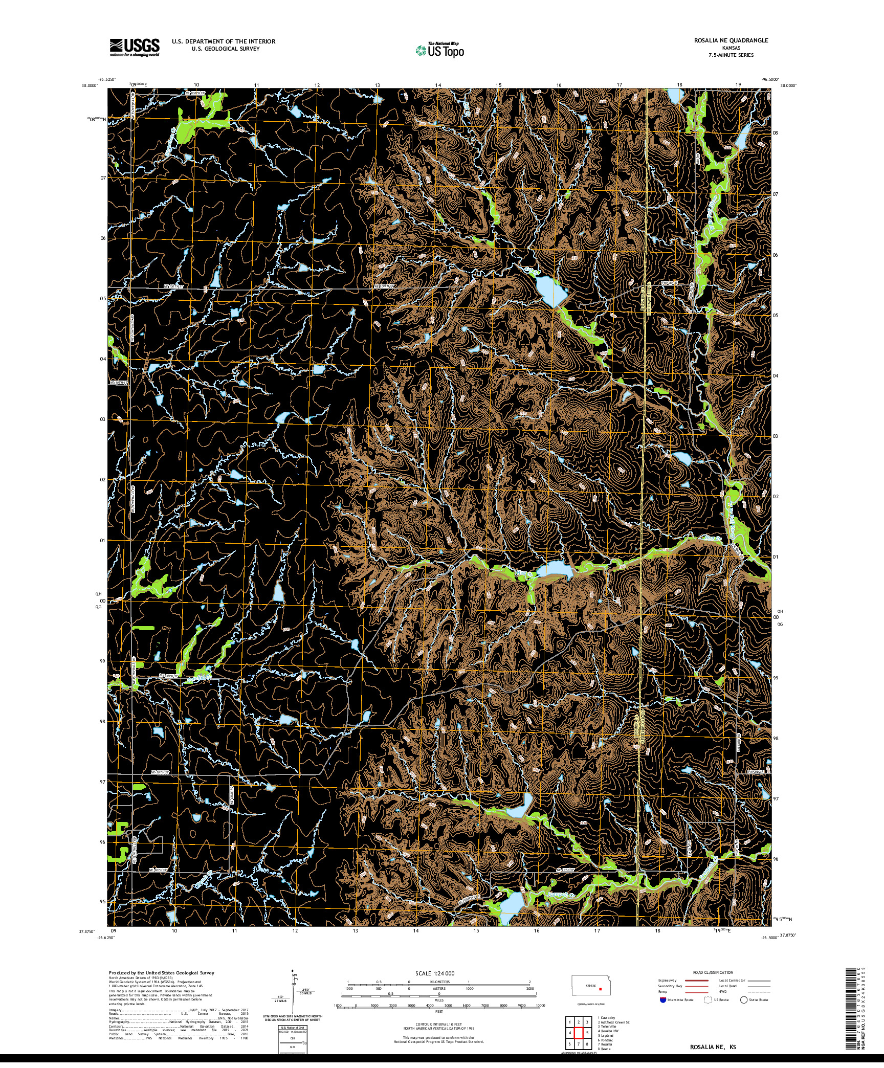 US TOPO 7.5-MINUTE MAP FOR ROSALIA NE, KS