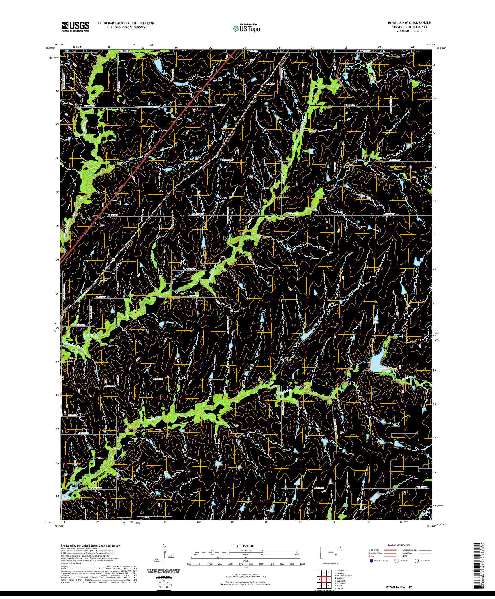 US TOPO 7.5-MINUTE MAP FOR ROSALIA NW, KS