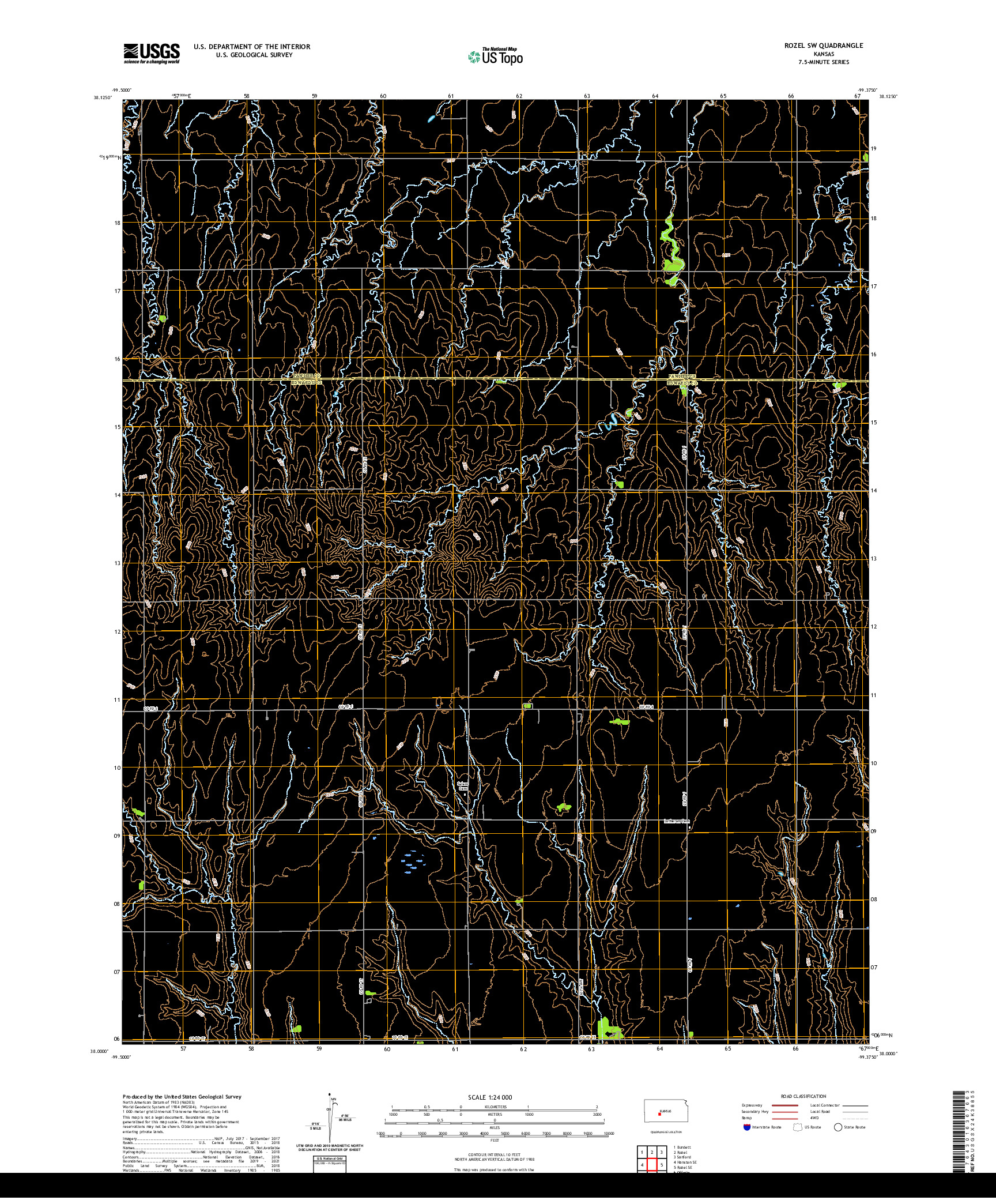 US TOPO 7.5-MINUTE MAP FOR ROZEL SW, KS