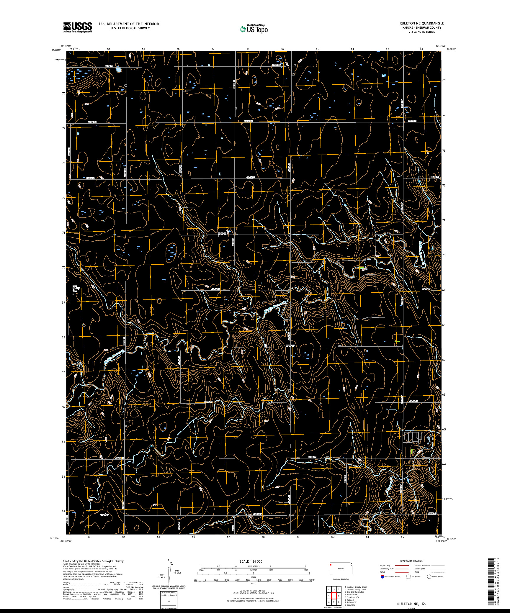 US TOPO 7.5-MINUTE MAP FOR RULETON NE, KS
