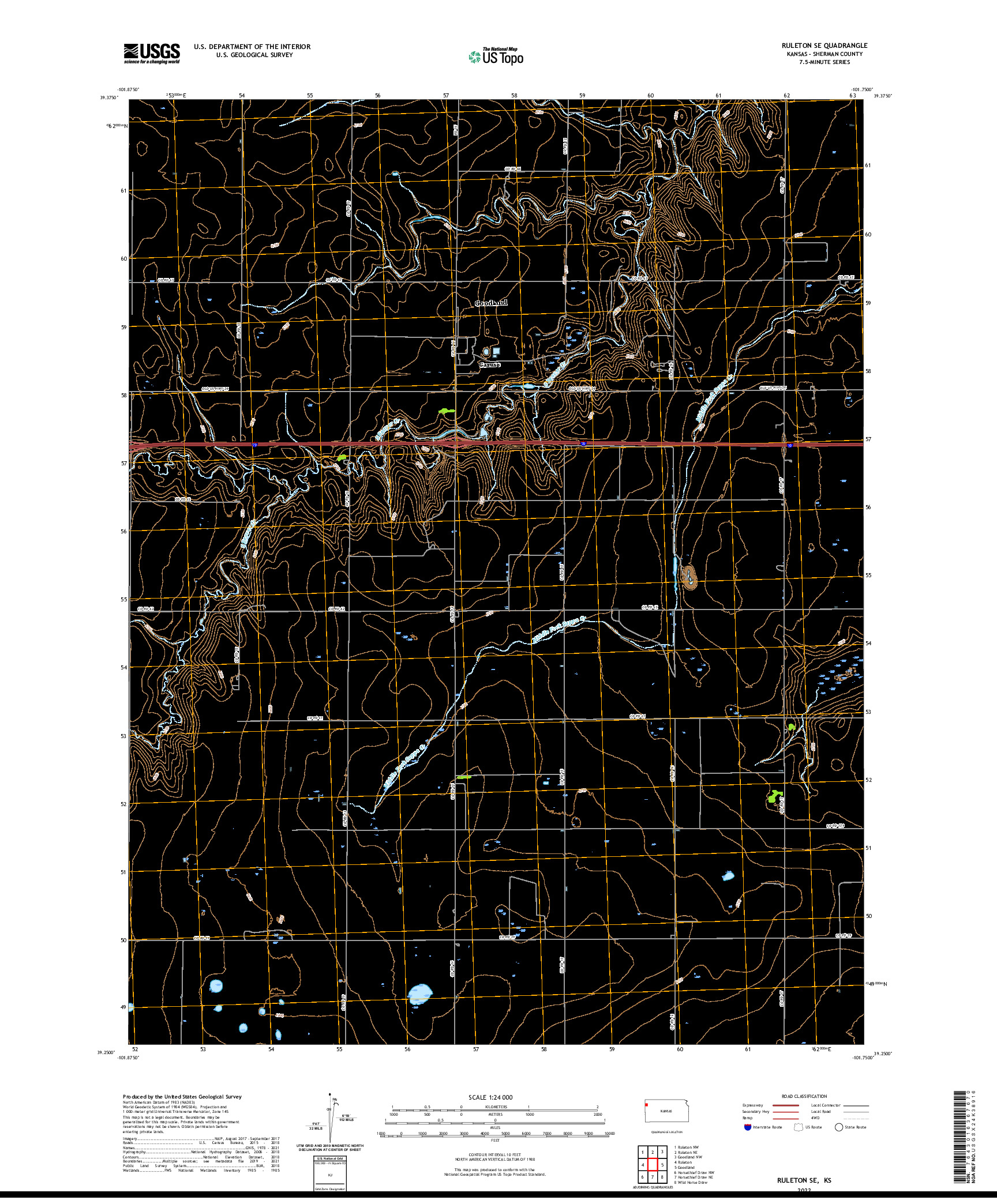 US TOPO 7.5-MINUTE MAP FOR RULETON SE, KS
