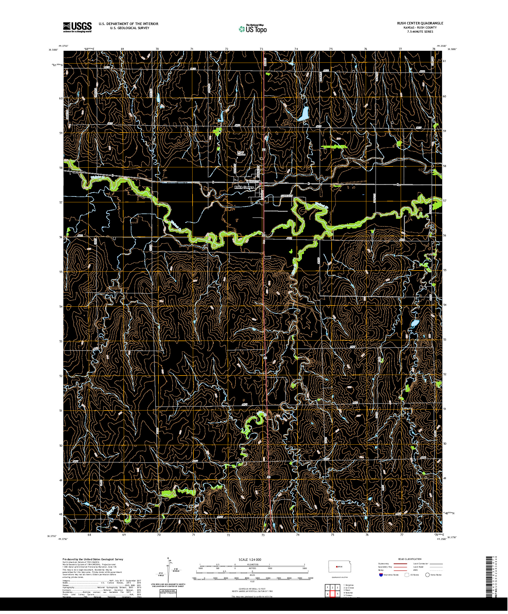 US TOPO 7.5-MINUTE MAP FOR RUSH CENTER, KS