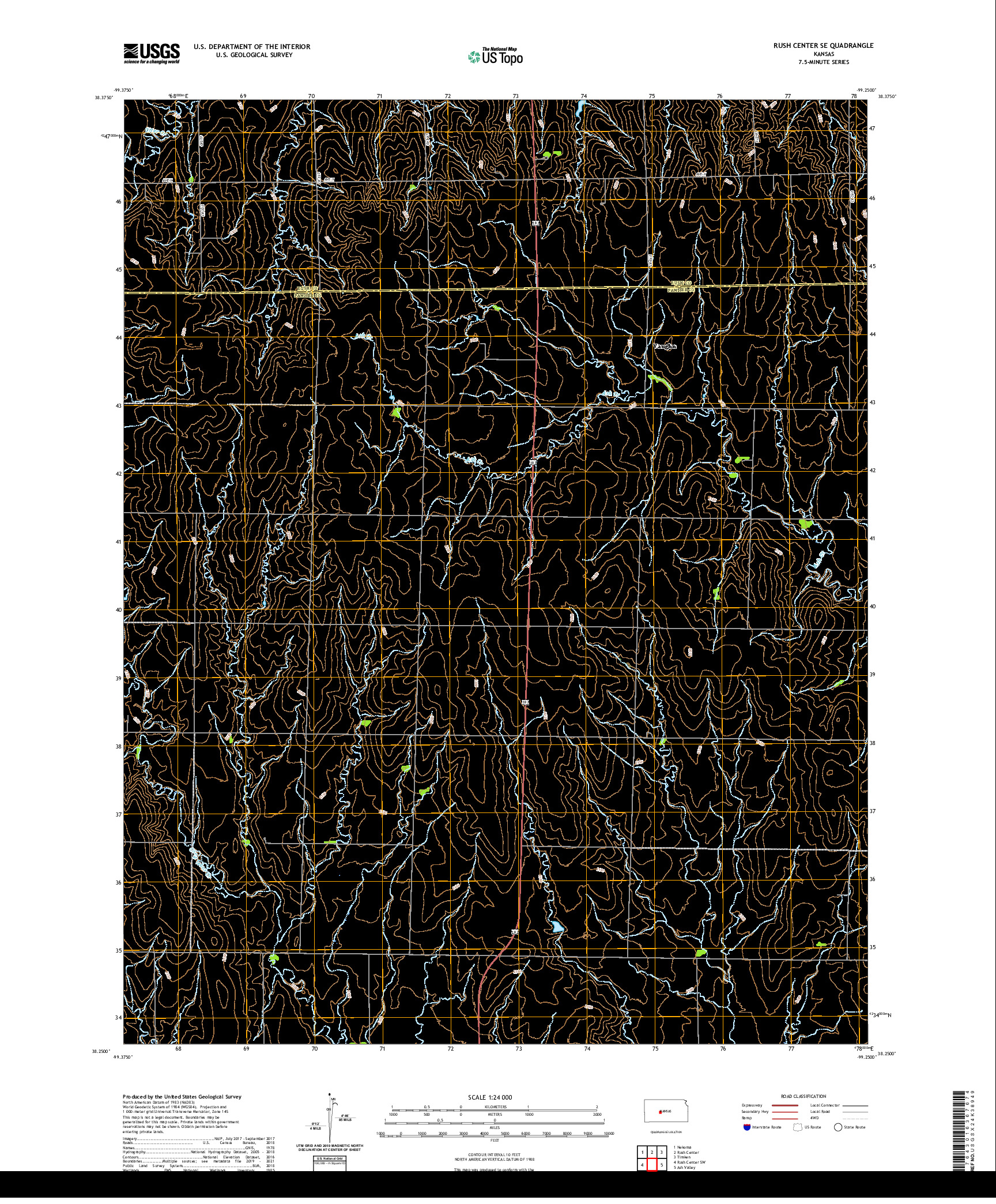 US TOPO 7.5-MINUTE MAP FOR RUSH CENTER SE, KS