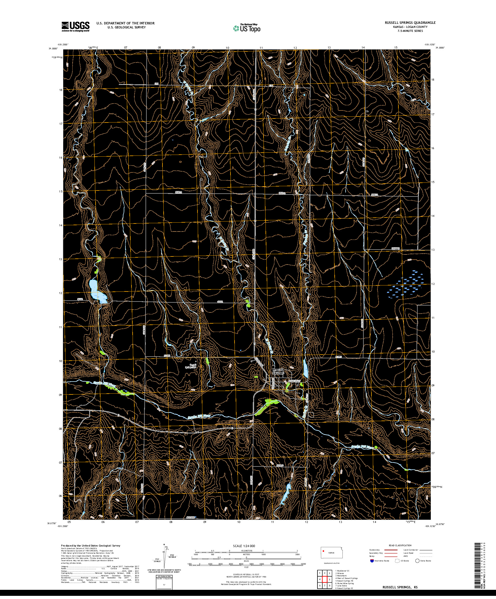 US TOPO 7.5-MINUTE MAP FOR RUSSELL SPRINGS, KS