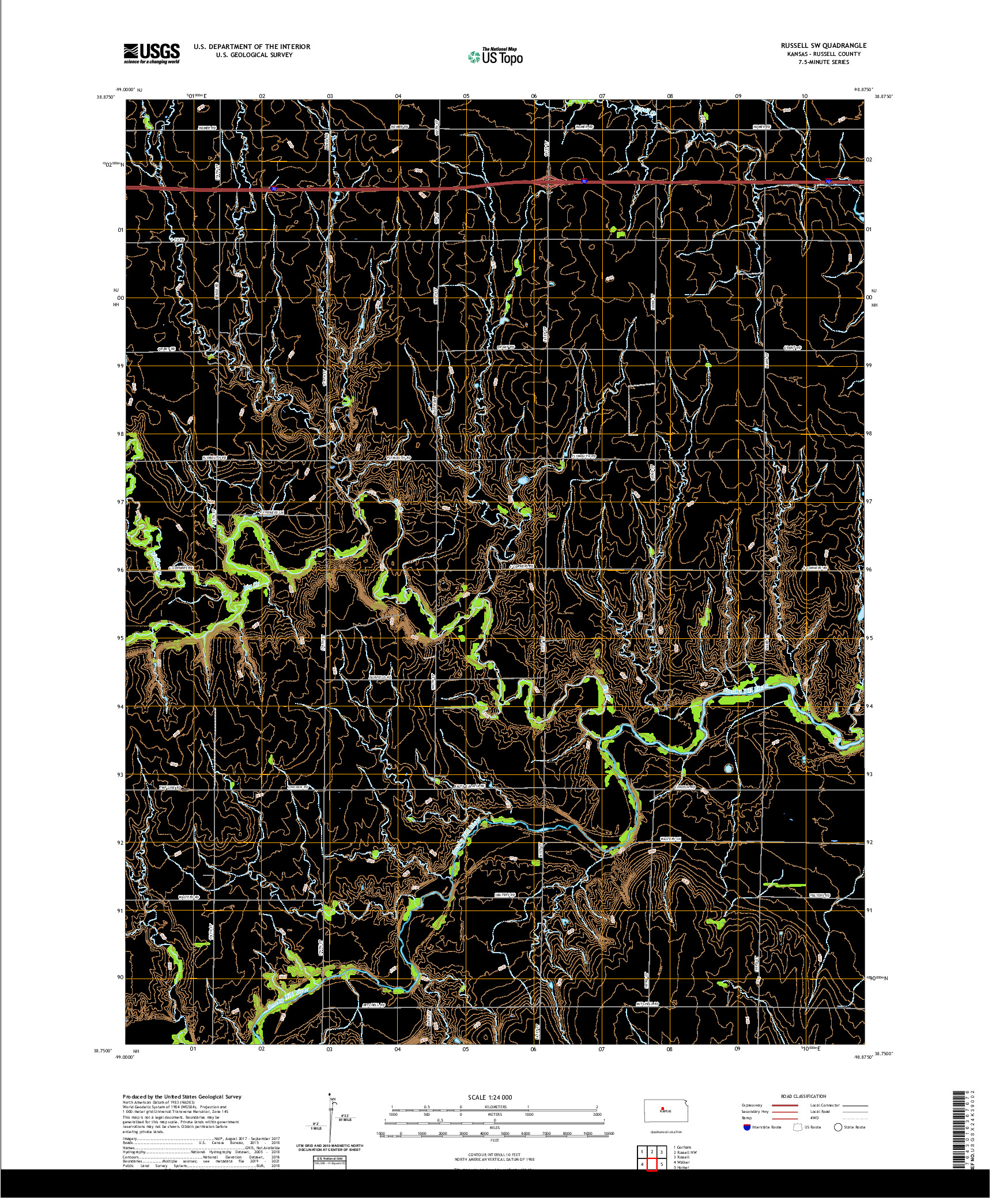 US TOPO 7.5-MINUTE MAP FOR RUSSELL SW, KS