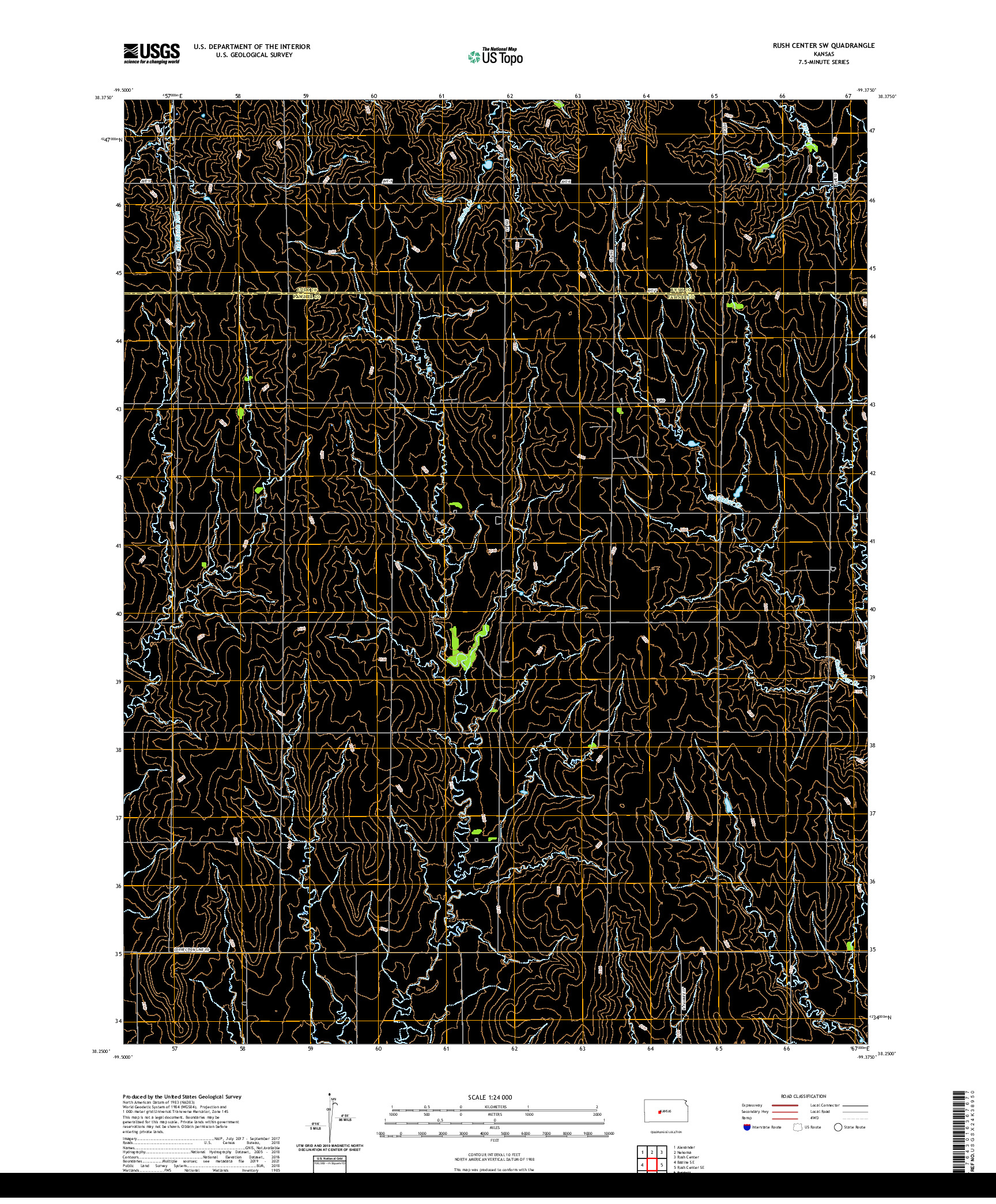 US TOPO 7.5-MINUTE MAP FOR RUSH CENTER SW, KS