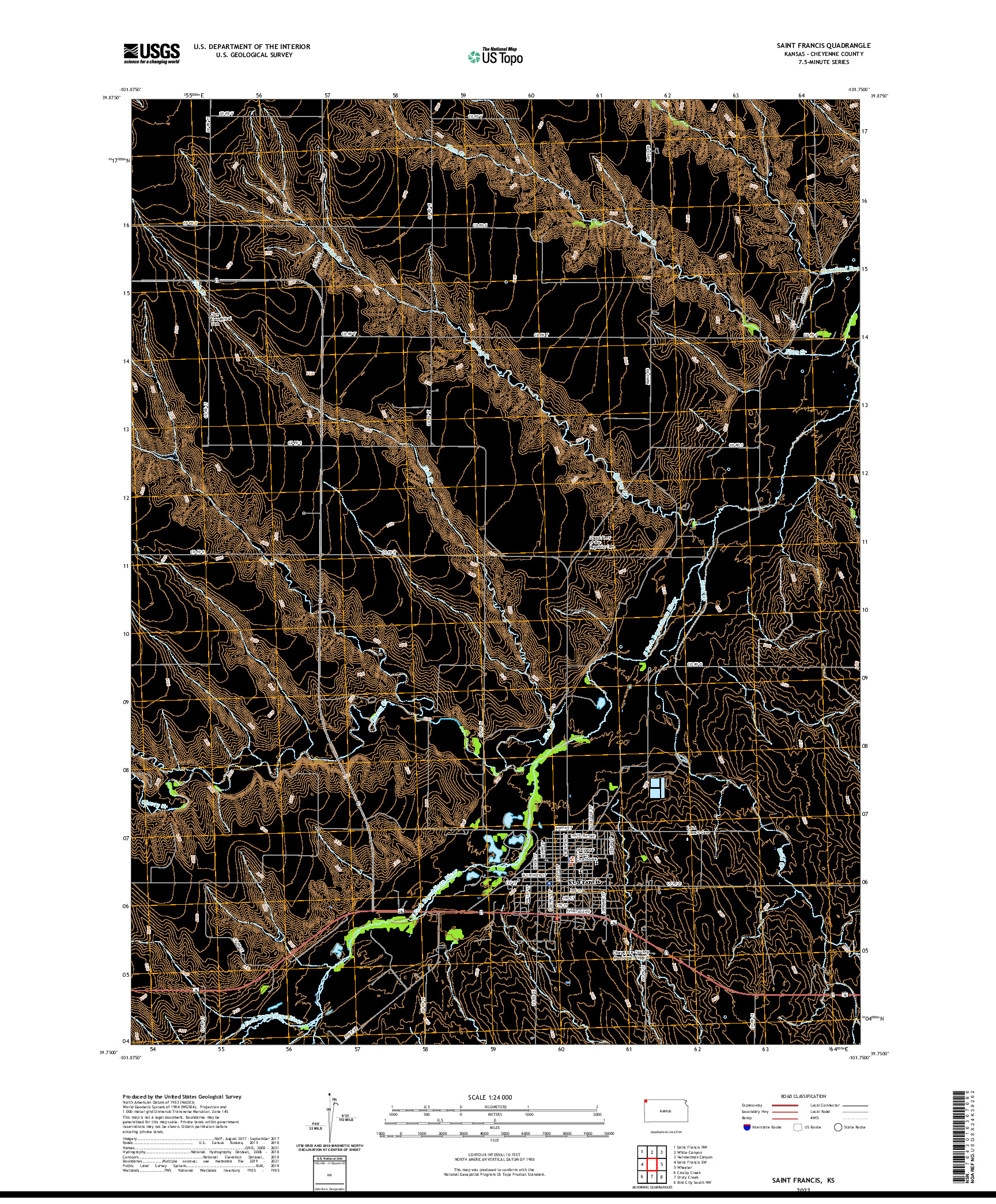 US TOPO 7.5-MINUTE MAP FOR SAINT FRANCIS, KS