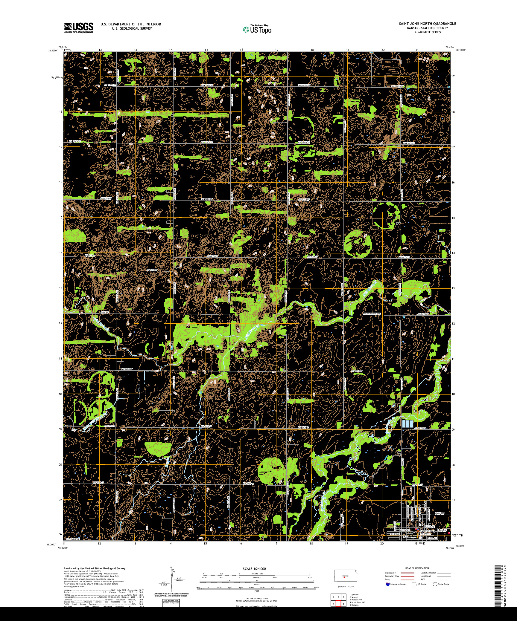 US TOPO 7.5-MINUTE MAP FOR SAINT JOHN NORTH, KS